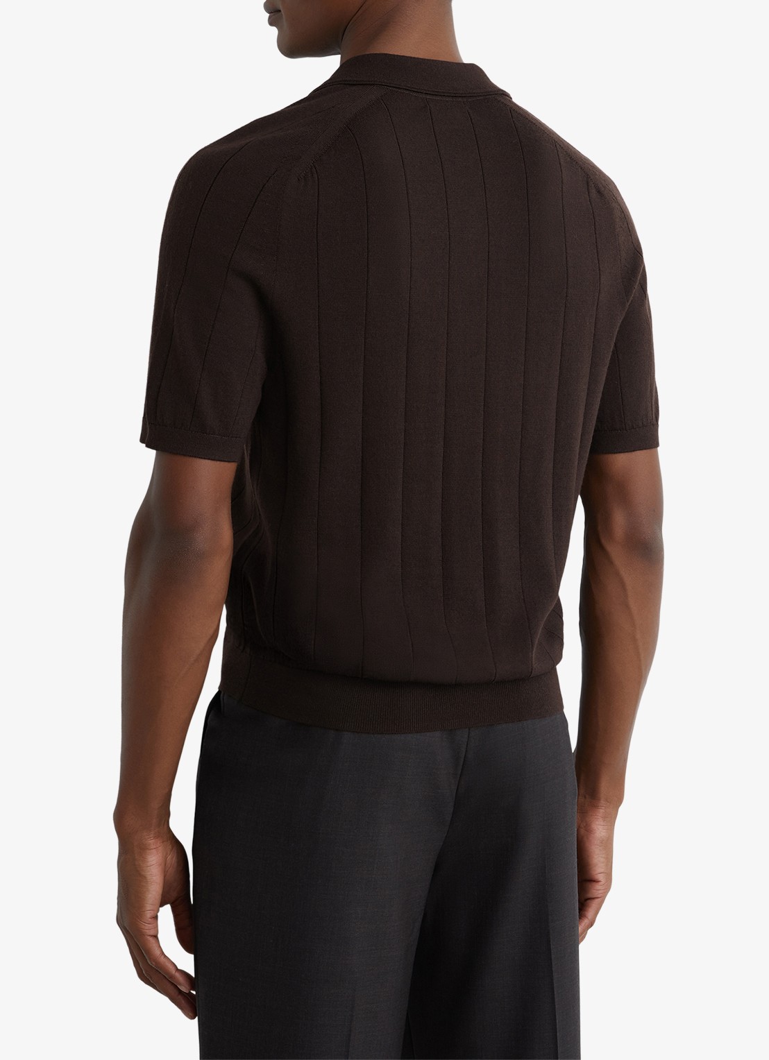 Reiss Chelmsford ribgebreide polo van wol  - achterkant 6 chocoladebruin