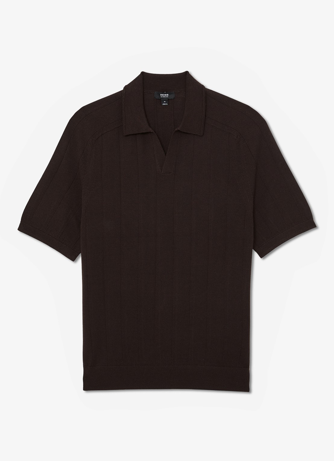 Reiss Chelmsford ribgebreide polo van wol  - voorkant 4 chocoladebruin
