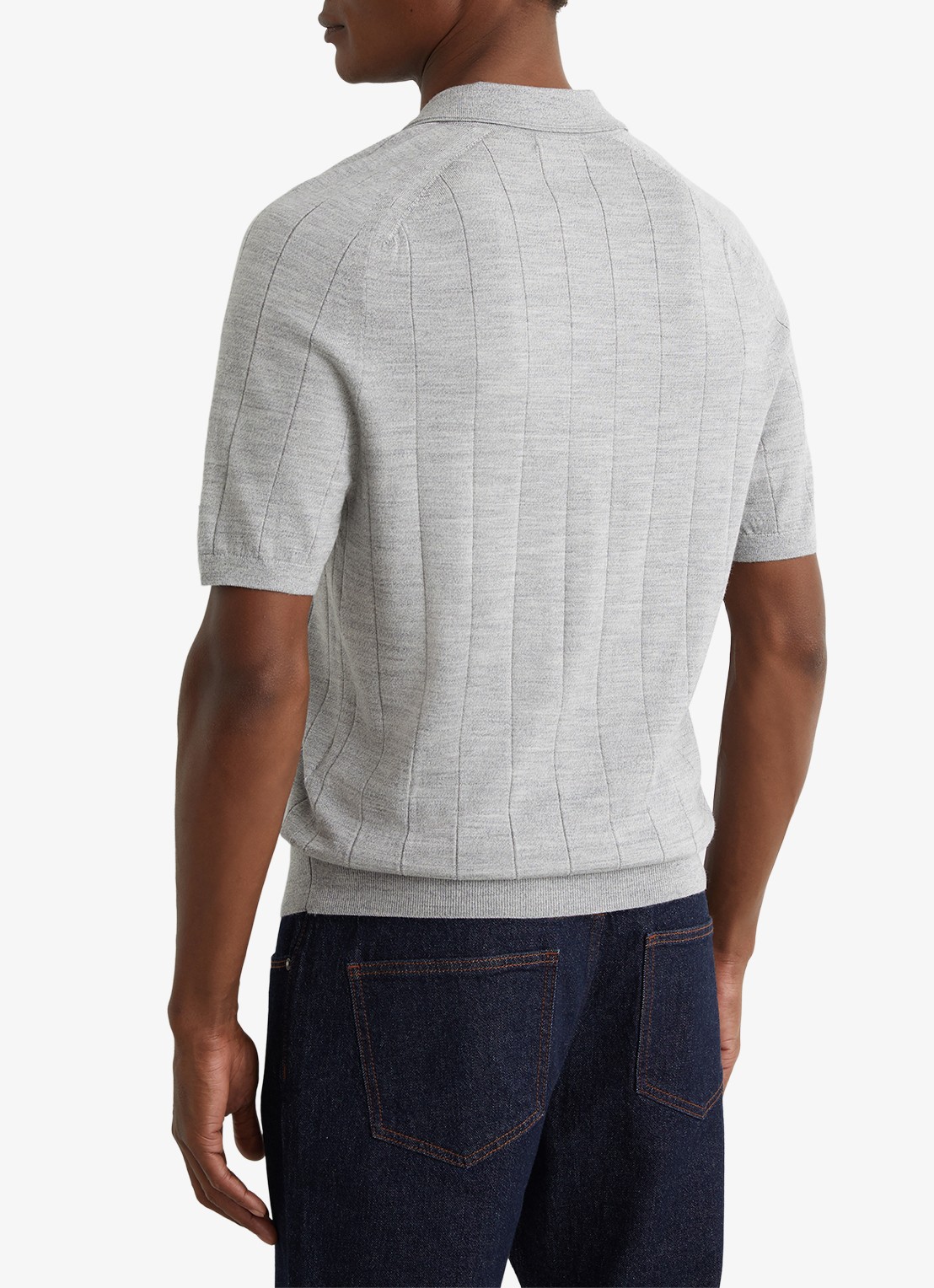 Reiss Chelmsford ribgebreide polo van wol  - achterkant 6 lichtgrijs