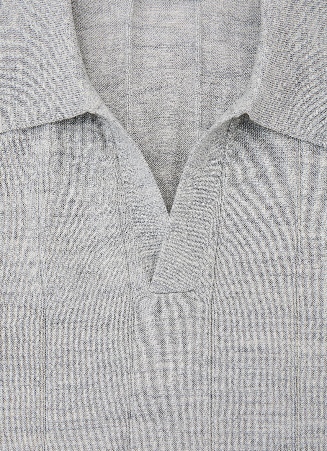 Reiss Chelmsford ribgebreide polo van wol  - detail 3 lichtgrijs