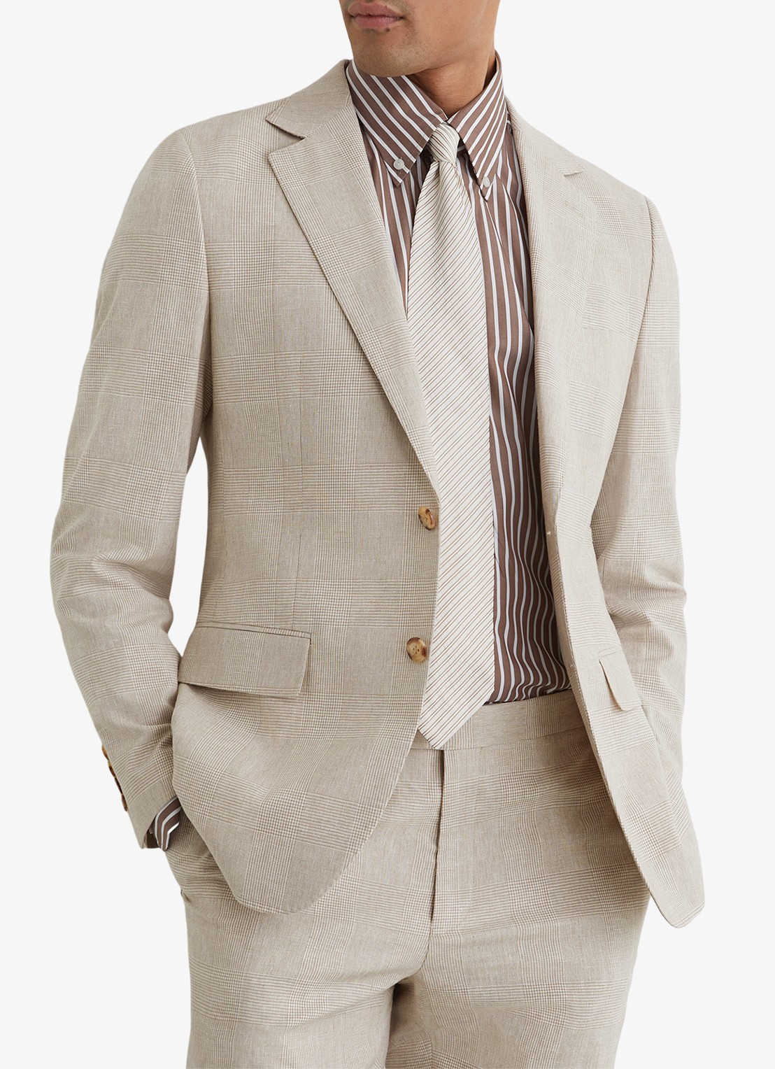 Reiss Cheltenham regular fit colbert in linnenblend - detail 2 bruin
