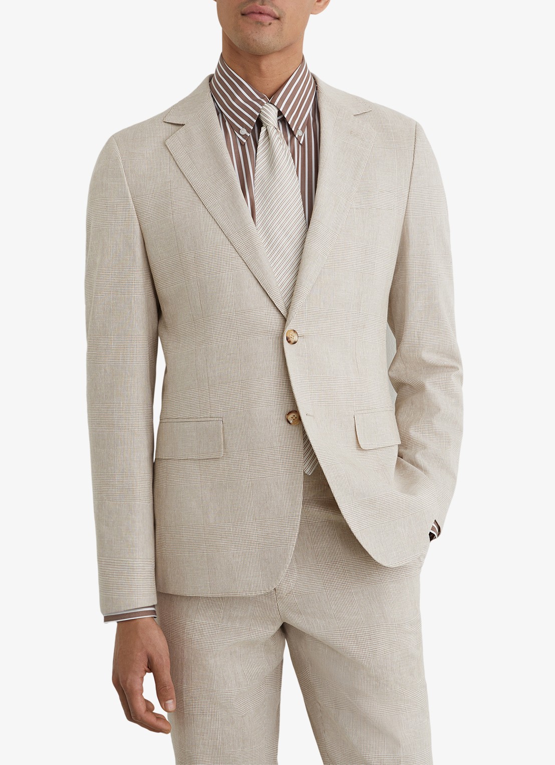 Reiss Cheltenham regular fit colbert in linnenblend - detail 3 bruin