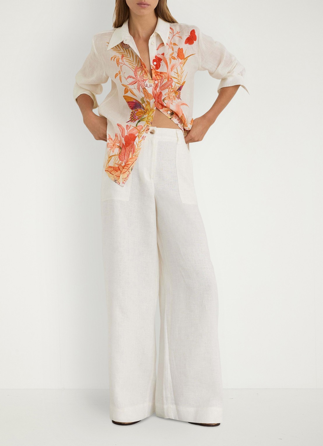 Reiss Cilia blouse met bloemenprint - voorkant 2 ivory / beige
