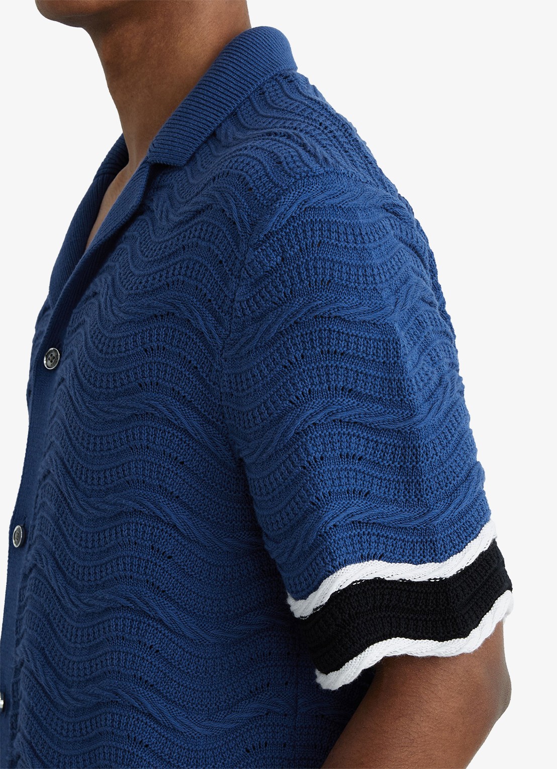 Reiss CIRO Cotton-Blend Wave-Knit Tipped Shirt - detail 5 donkerblauw