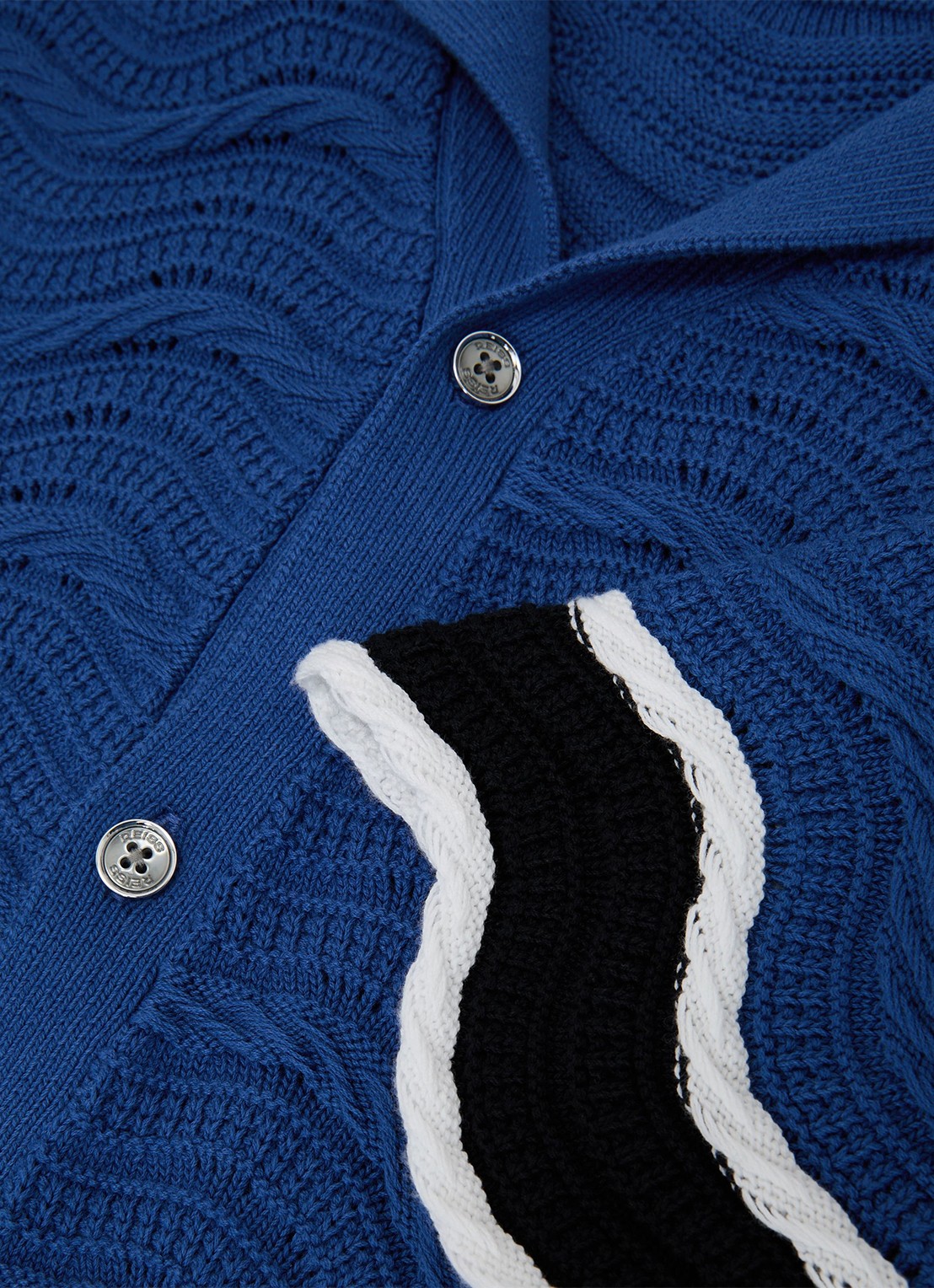 Reiss CIRO Cotton-Blend Wave-Knit Tipped Shirt - detail 7 donkerblauw