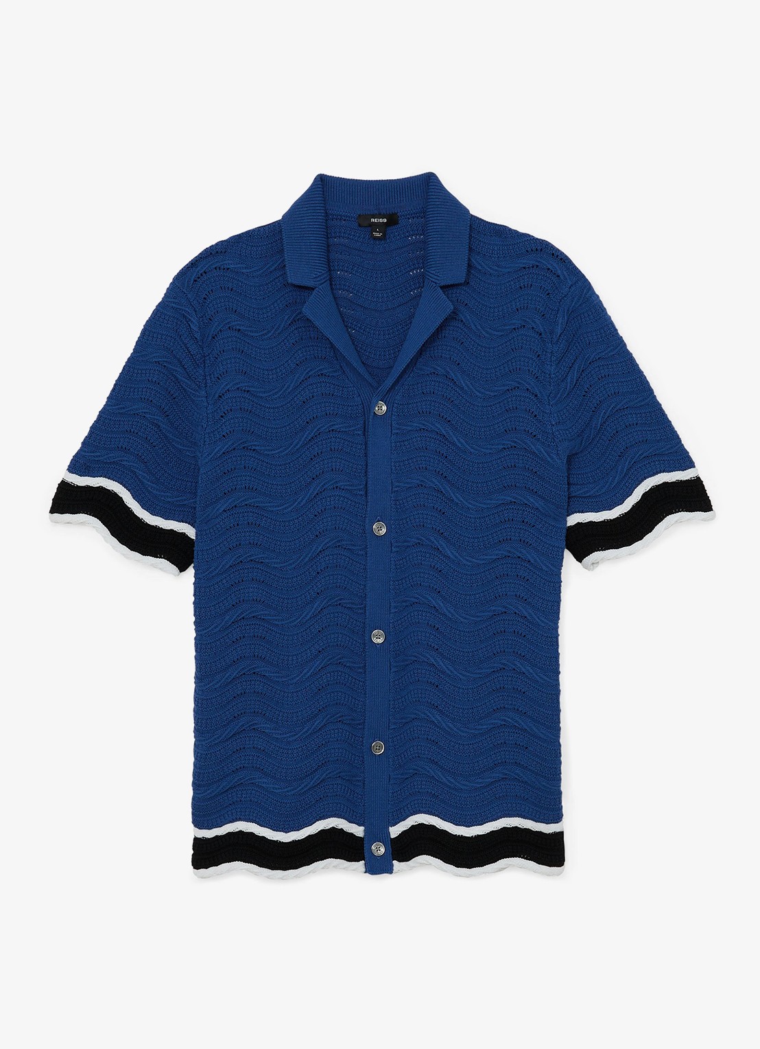 Reiss CIRO Cotton-Blend Wave-Knit Tipped Shirt - voorkant donkerblauw