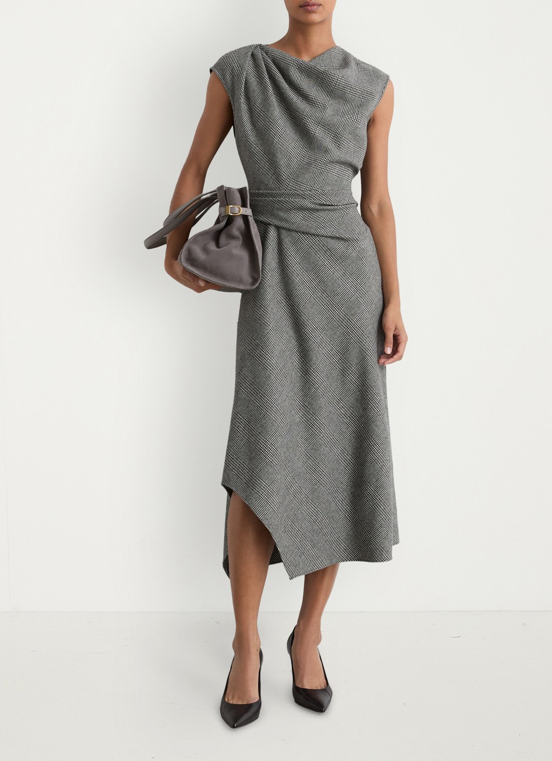 Reiss Clara midi jurk in wolblend - detail grijs