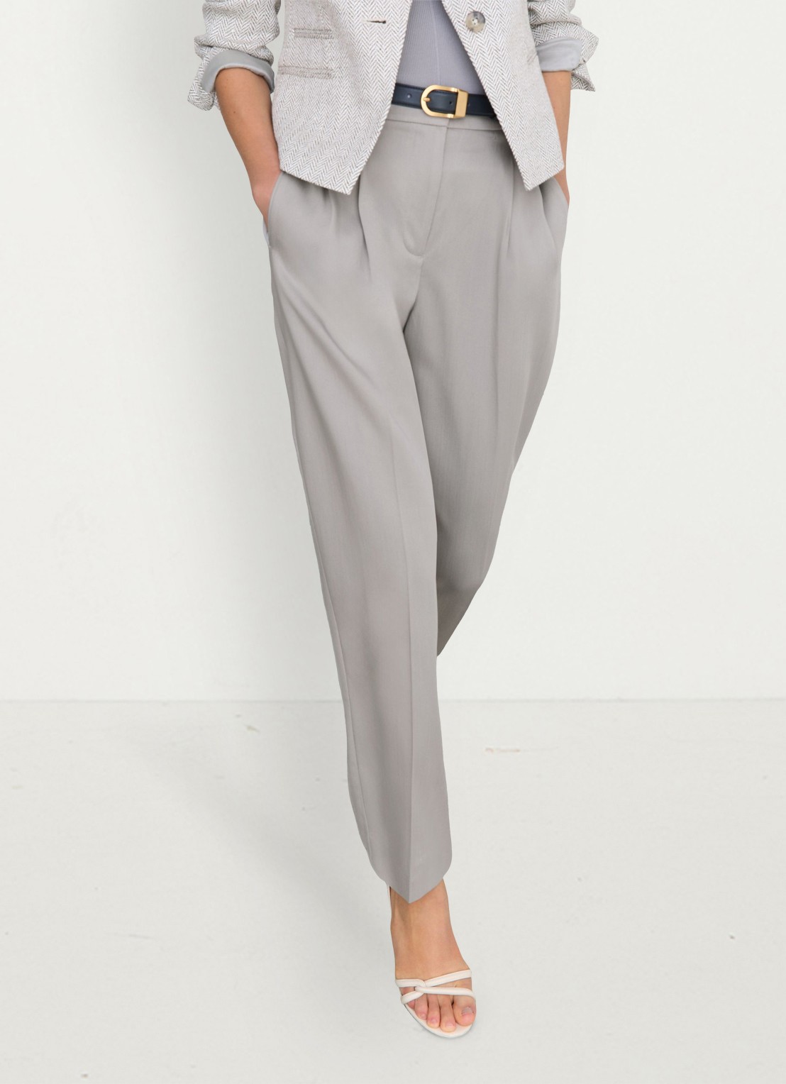 Reiss Clay high waist tapered fit pantalon van lyocell - detail 4 grijs