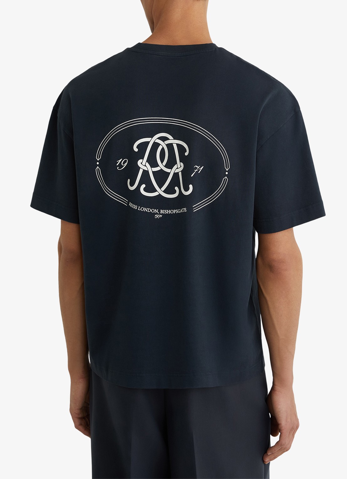 Reiss CLEMENT Monogram-Print Pigment-Dyed Relaxed T-Shirt - achterkant 6 donkerblauw