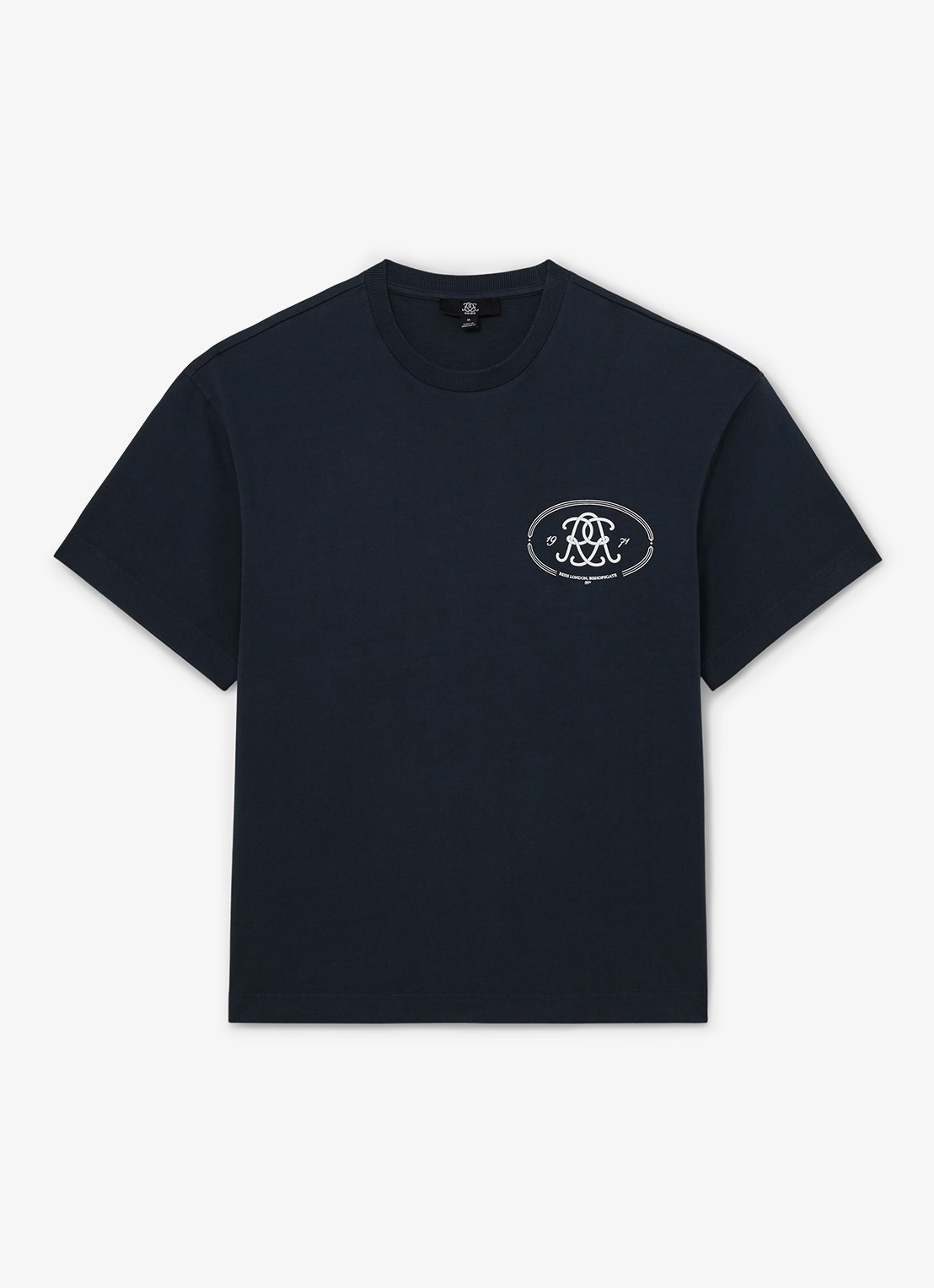 Reiss CLEMENT Monogram-Print Pigment-Dyed Relaxed T-Shirt - voorkant 4 donkerblauw
