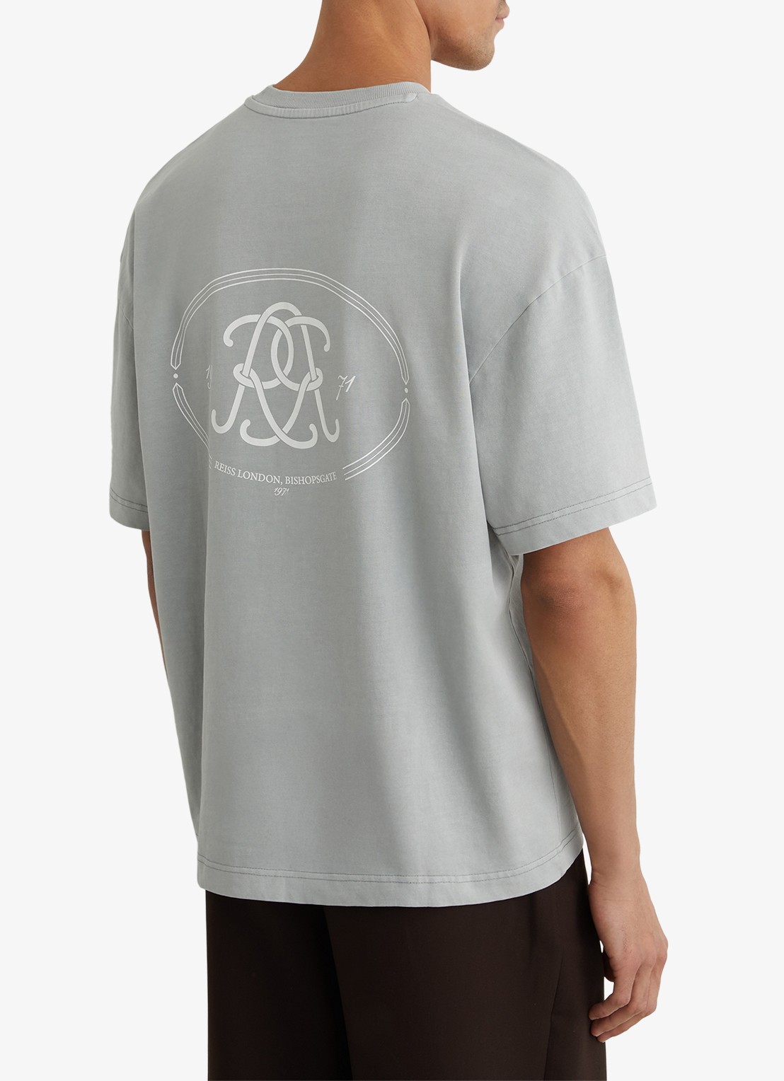 Reiss CLEMENT Monogram-Print Pigment-Dyed Relaxed T-Shirt - achterkant 3 blauw