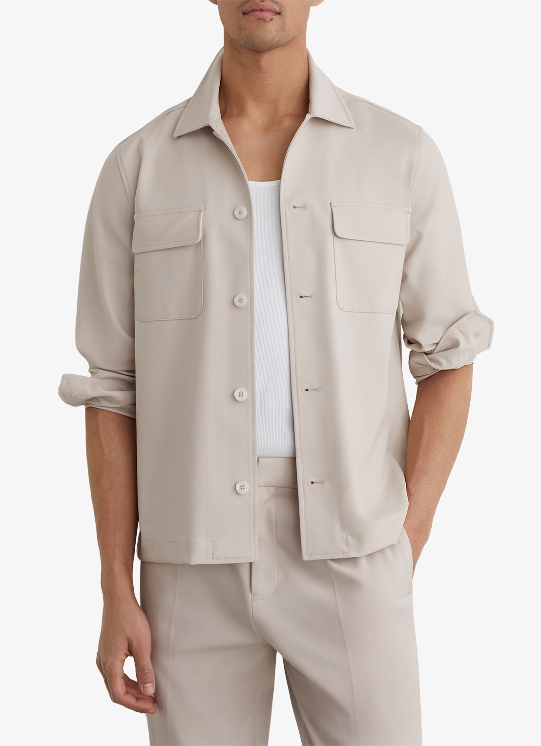 Reiss Cleric regular fit overhemd met borstzakken - detail 3 stone / beige