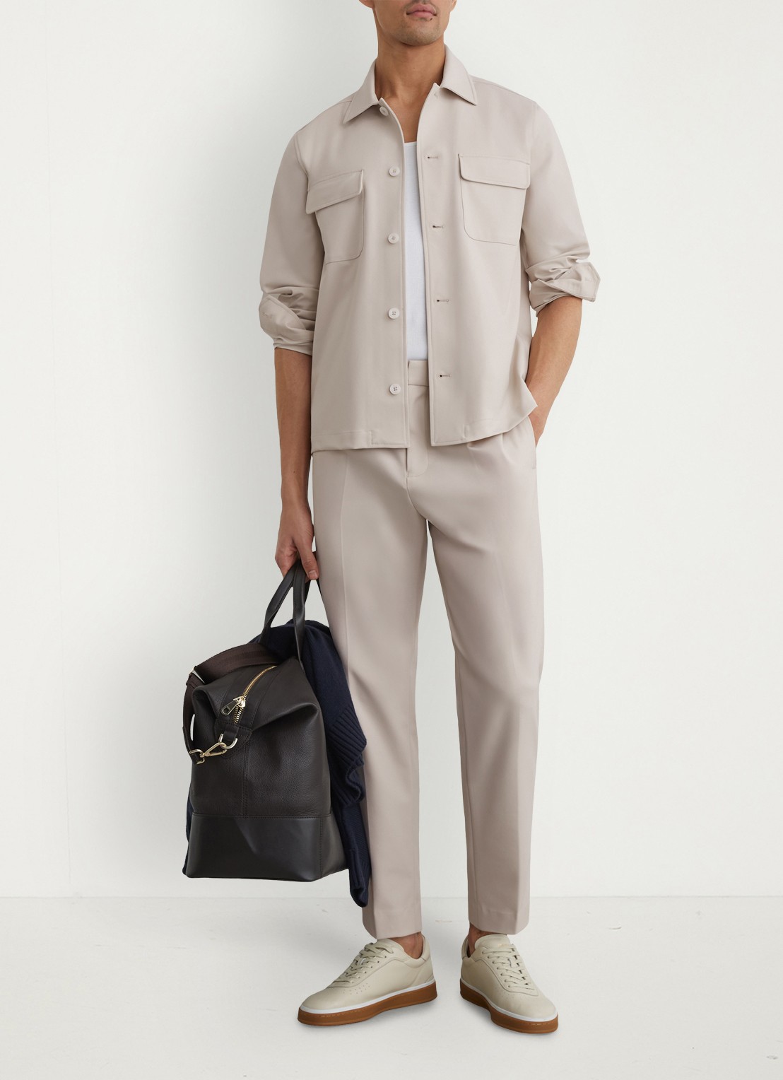 Reiss Cleric regular fit overhemd met borstzakken - voorkant 2 stone / beige