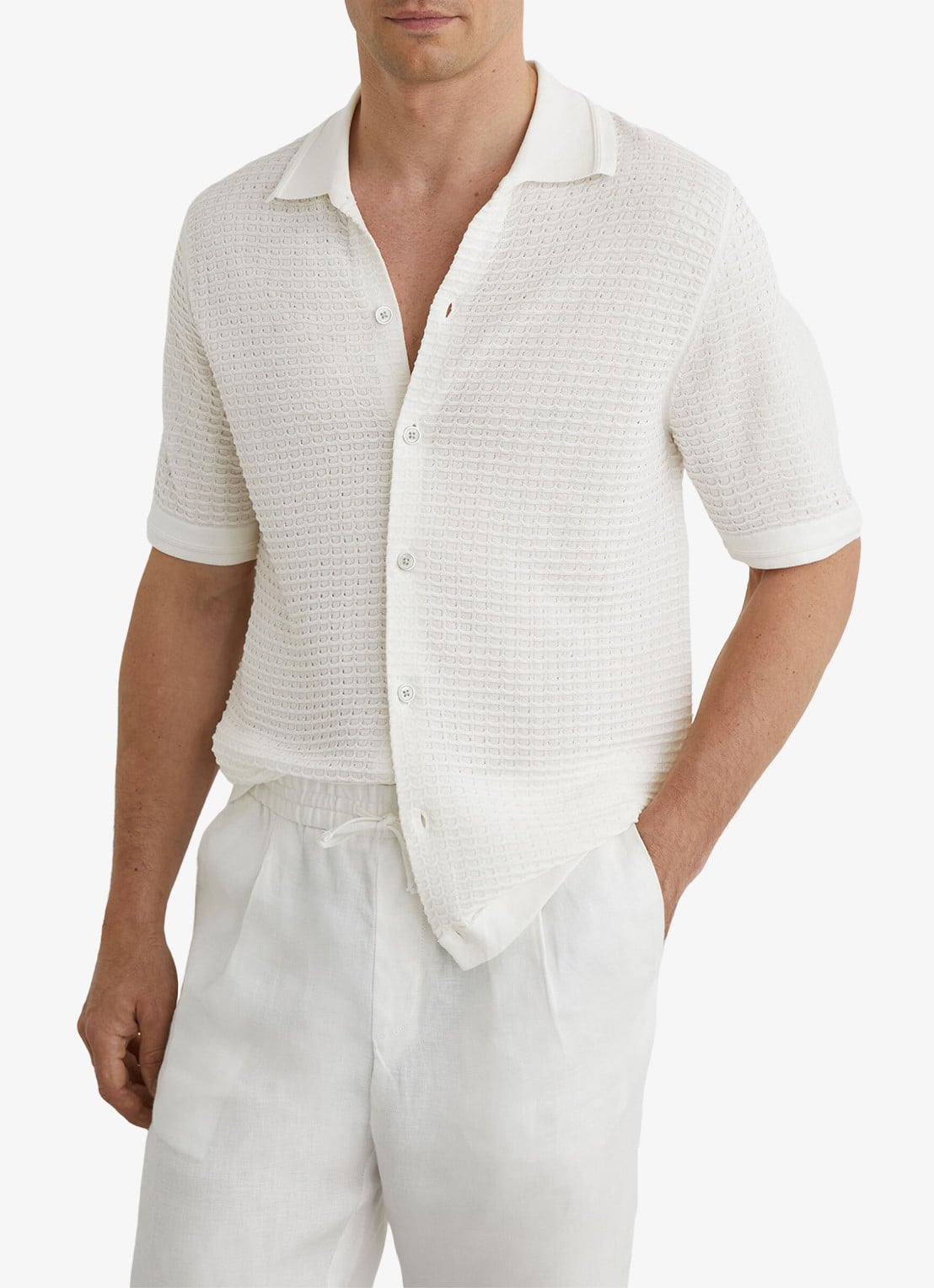 Reiss Clifton regular fit overhemd in linnenblend met structuur - detail 3 white / wit
