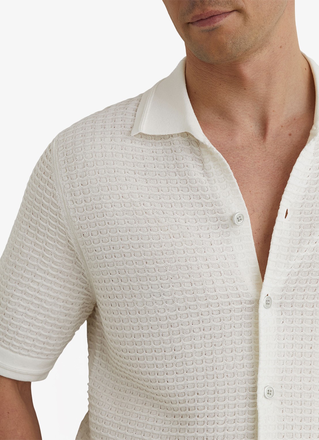 Reiss Clifton regular fit overhemd in linnenblend met structuur - detail 4 white / wit