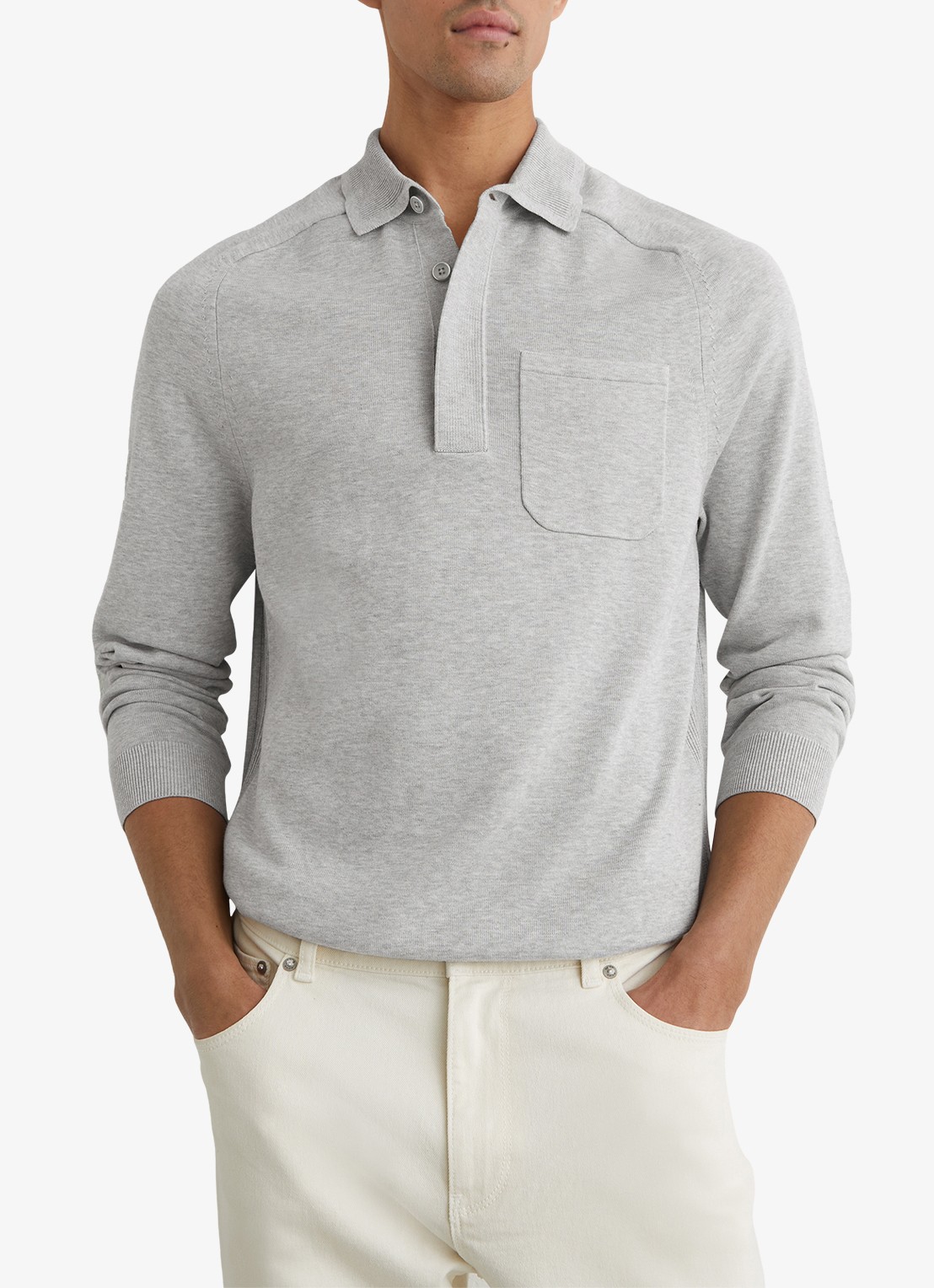 Reiss Clinton regular fit polo met borstzak - detail 4 grijsmele