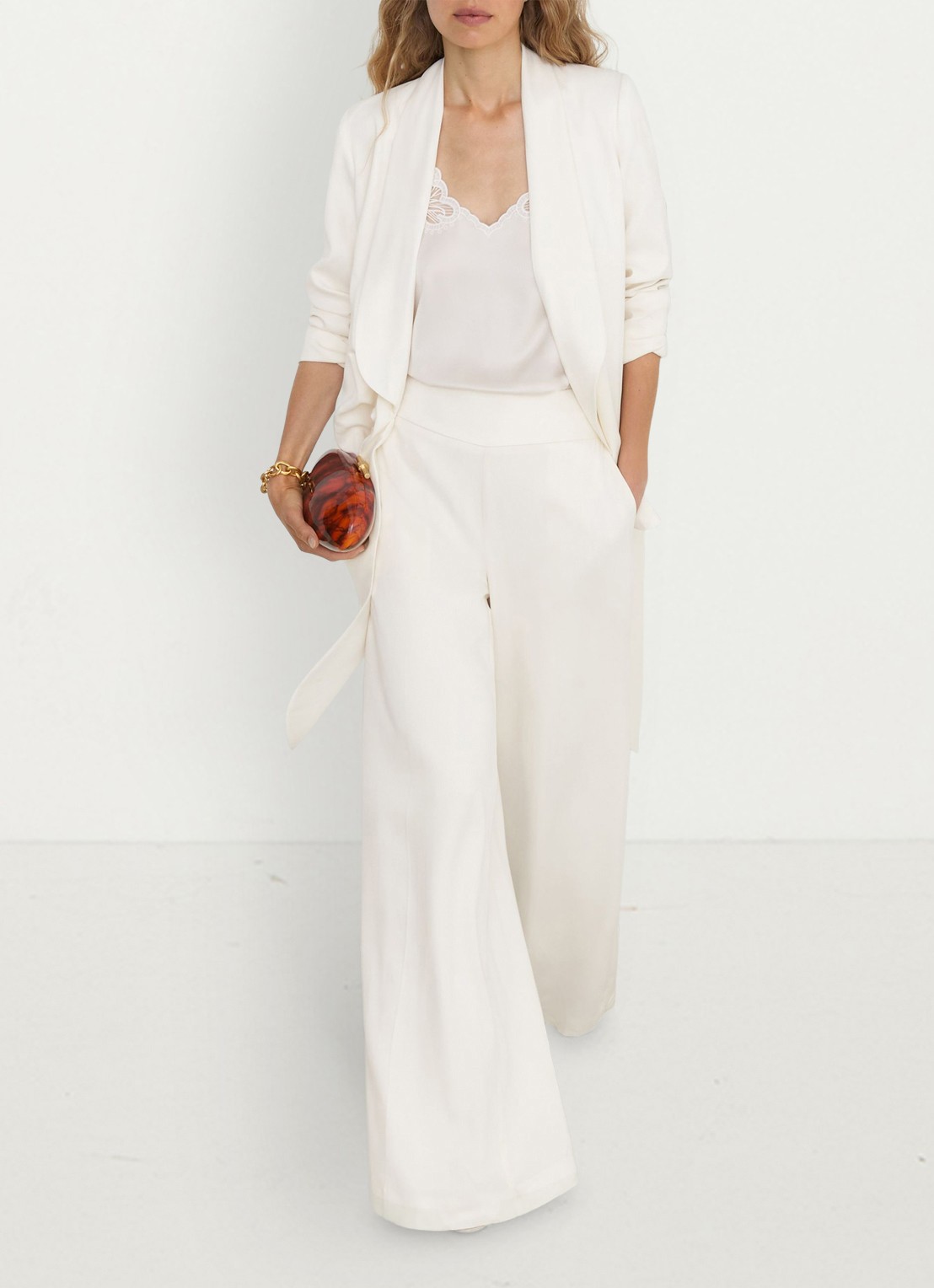 Reiss Clover high waist wide fit pantalon met steekzakken - detail 5 wit