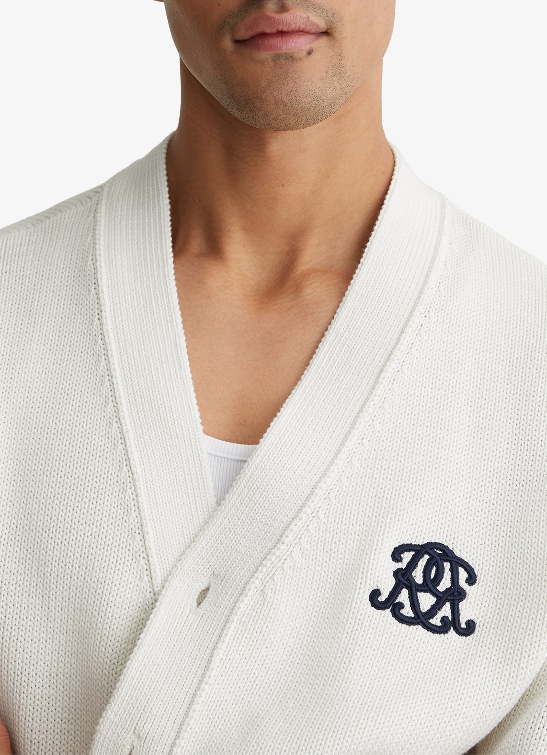 Reiss Coates grofgebreid vest met borduring - detail 6 gebroken wit