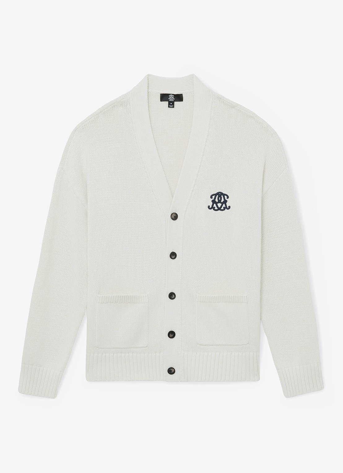 Reiss Coates grofgebreid vest met borduring - voorkant gebroken wit