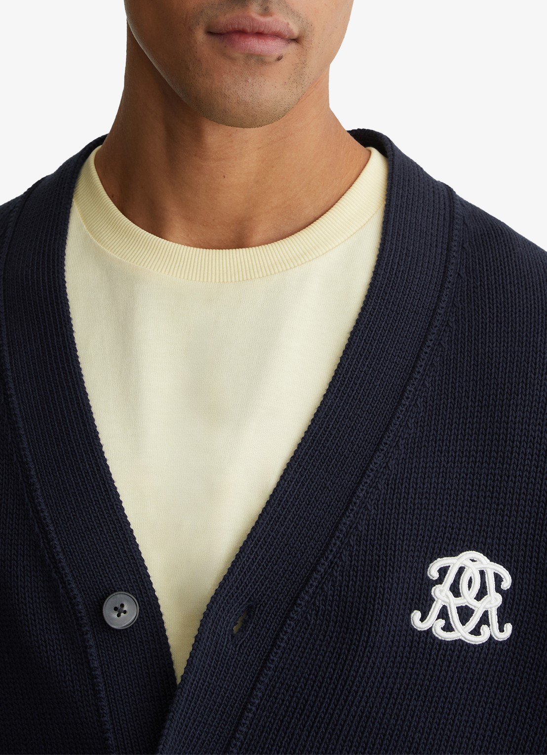 Reiss Coates grofgebreid vest met borduring - detail 6 donkerblauw