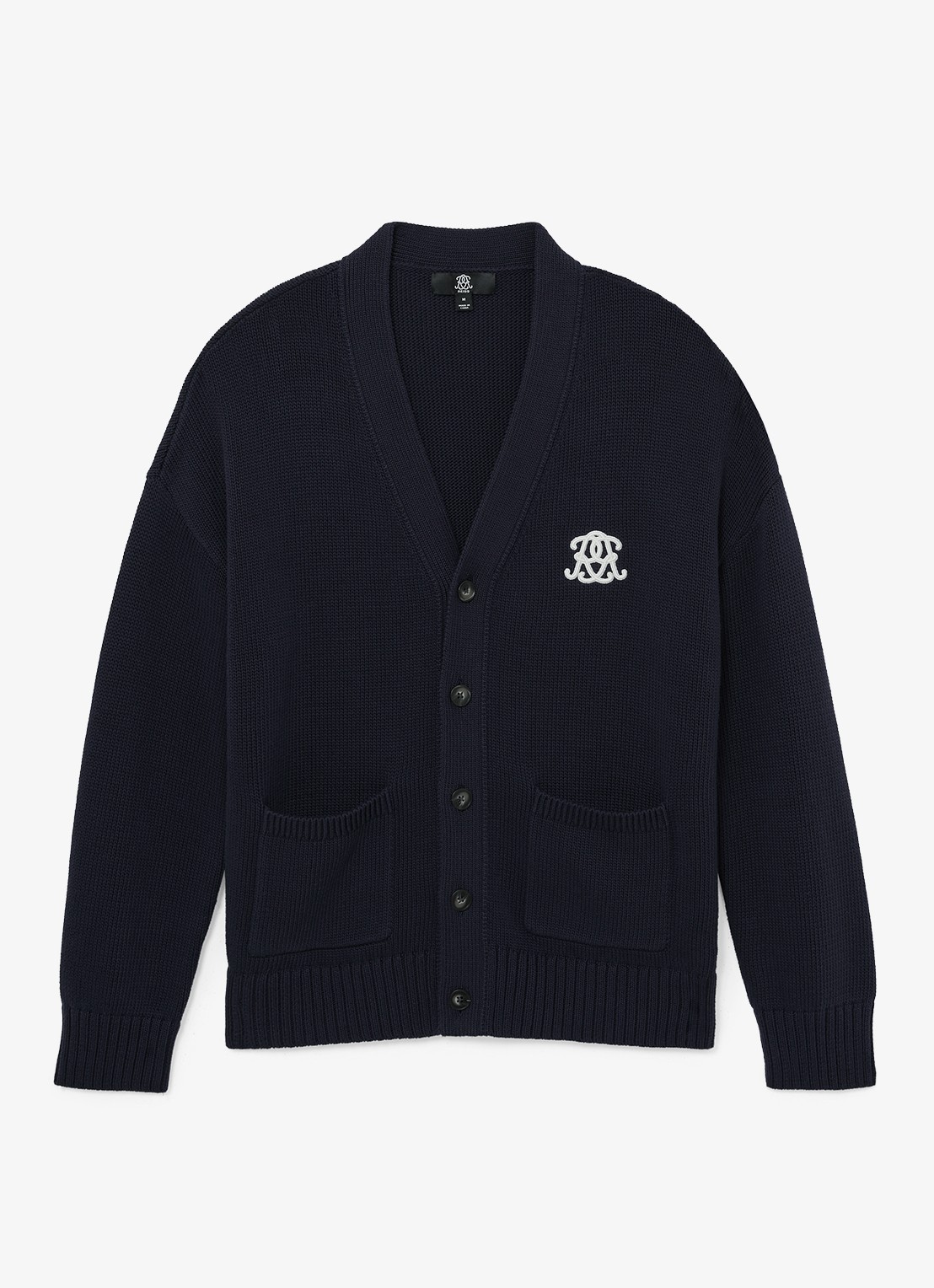 Reiss Coates grofgebreid vest met borduring - voorkant donkerblauw