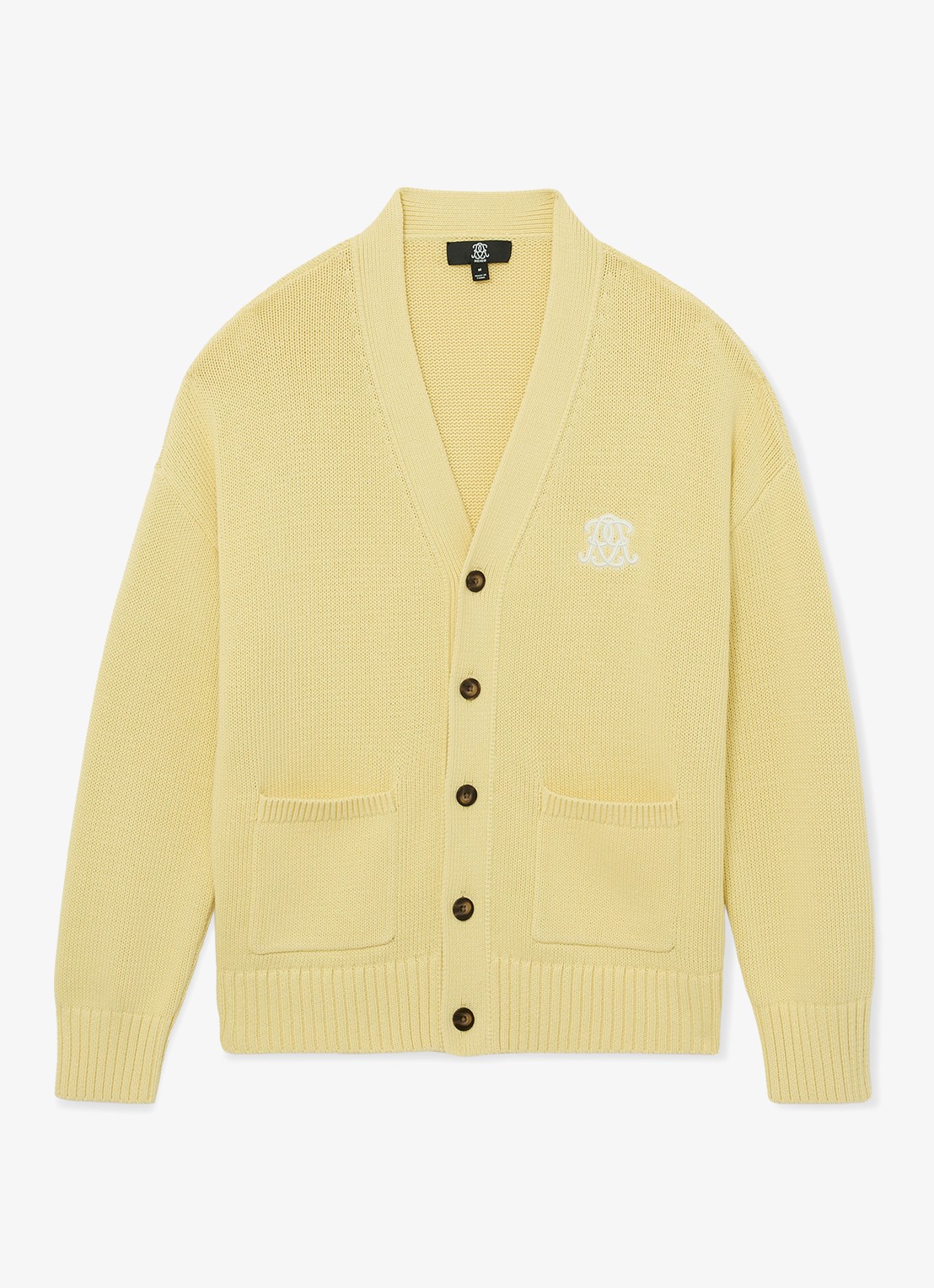 Reiss Coates grofgebreid vest met borduring - voorkant 5 geel