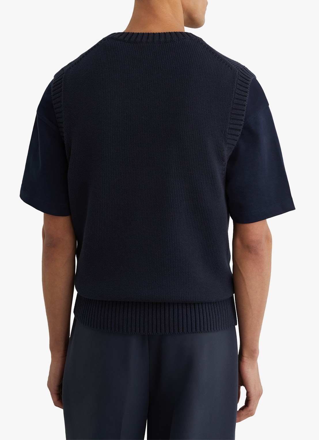 Reiss Coben grofgebreid vest met logo  - achterkant 2 donkerblauw