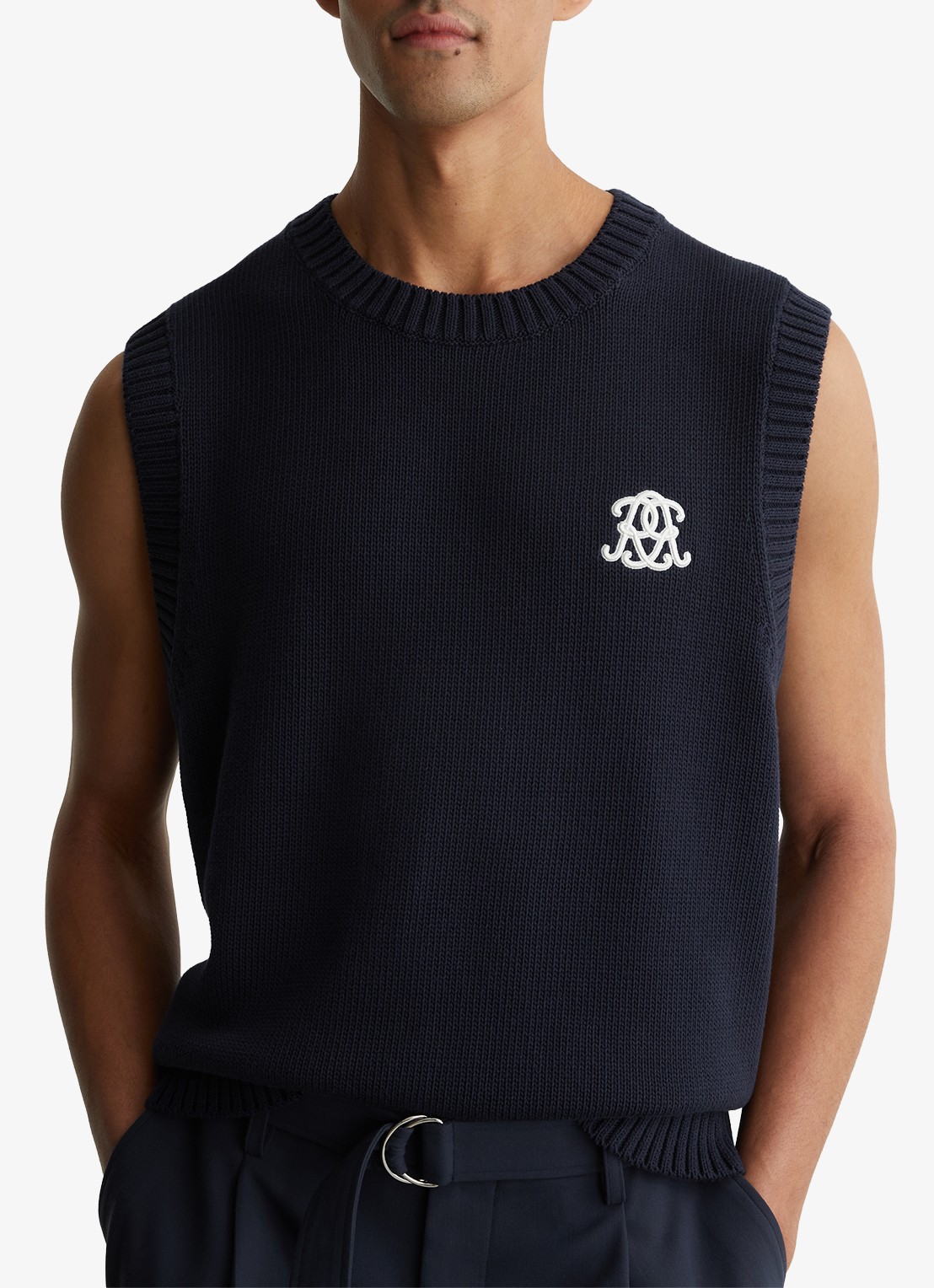 Reiss Coben grofgebreid vest met logo  - detail 3 donkerblauw