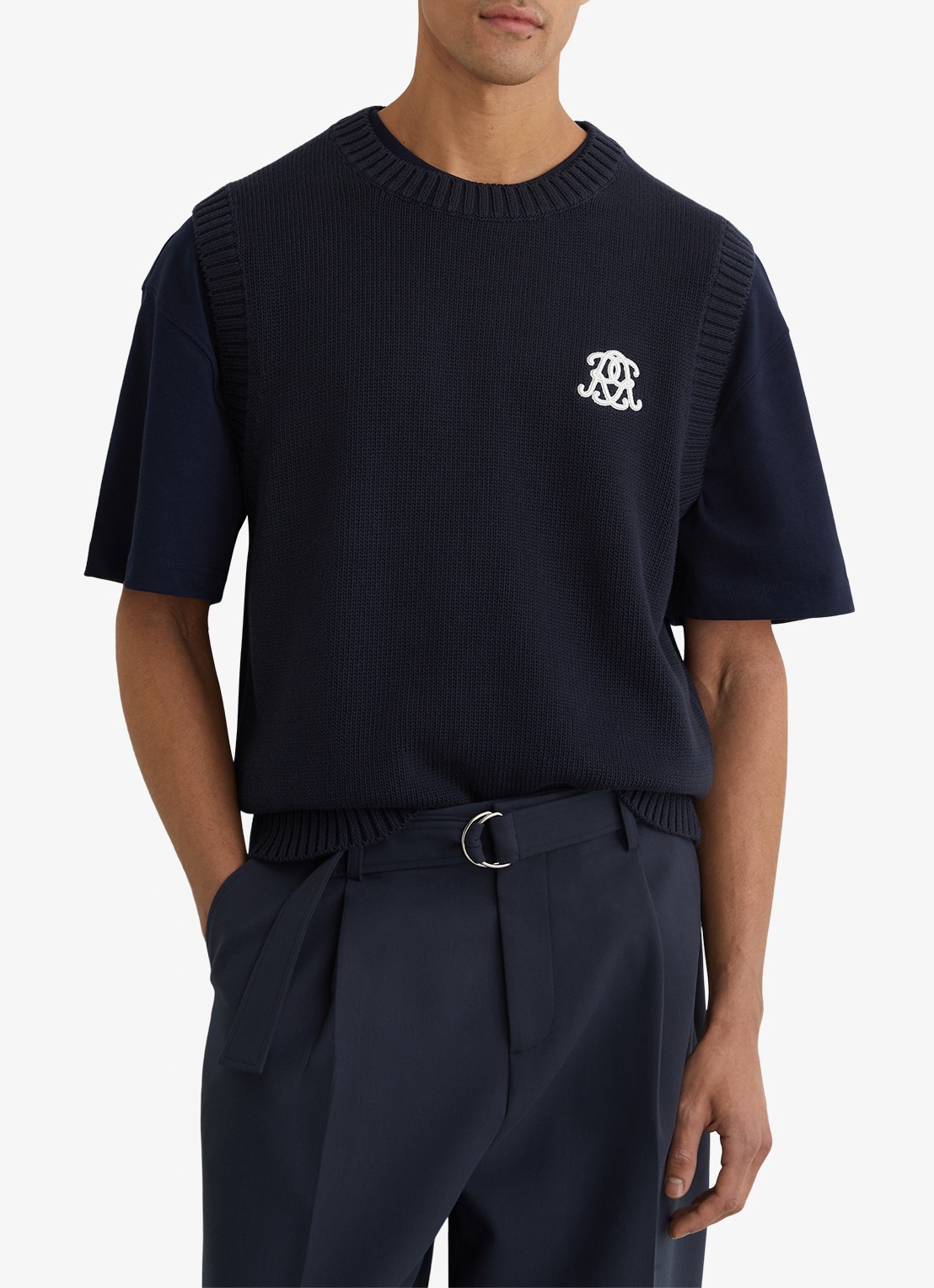 Reiss Coben grofgebreid vest met logo  - detail 6 donkerblauw