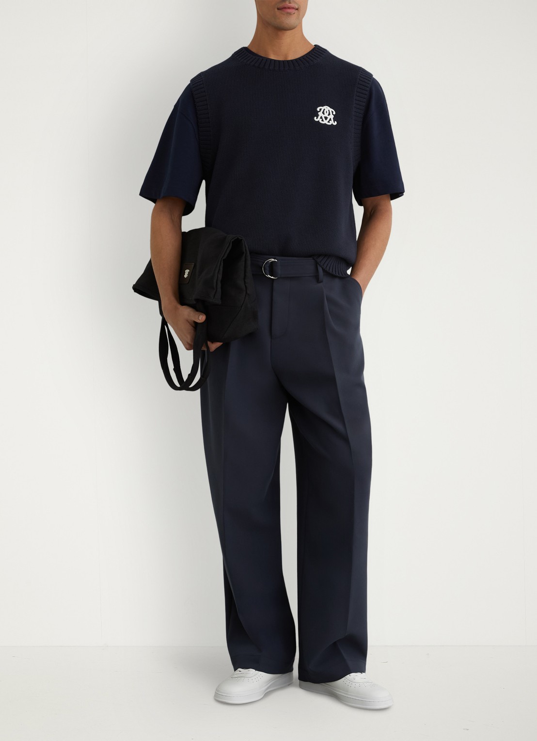 Reiss Coben grofgebreid vest met logo  - detail 7 donkerblauw