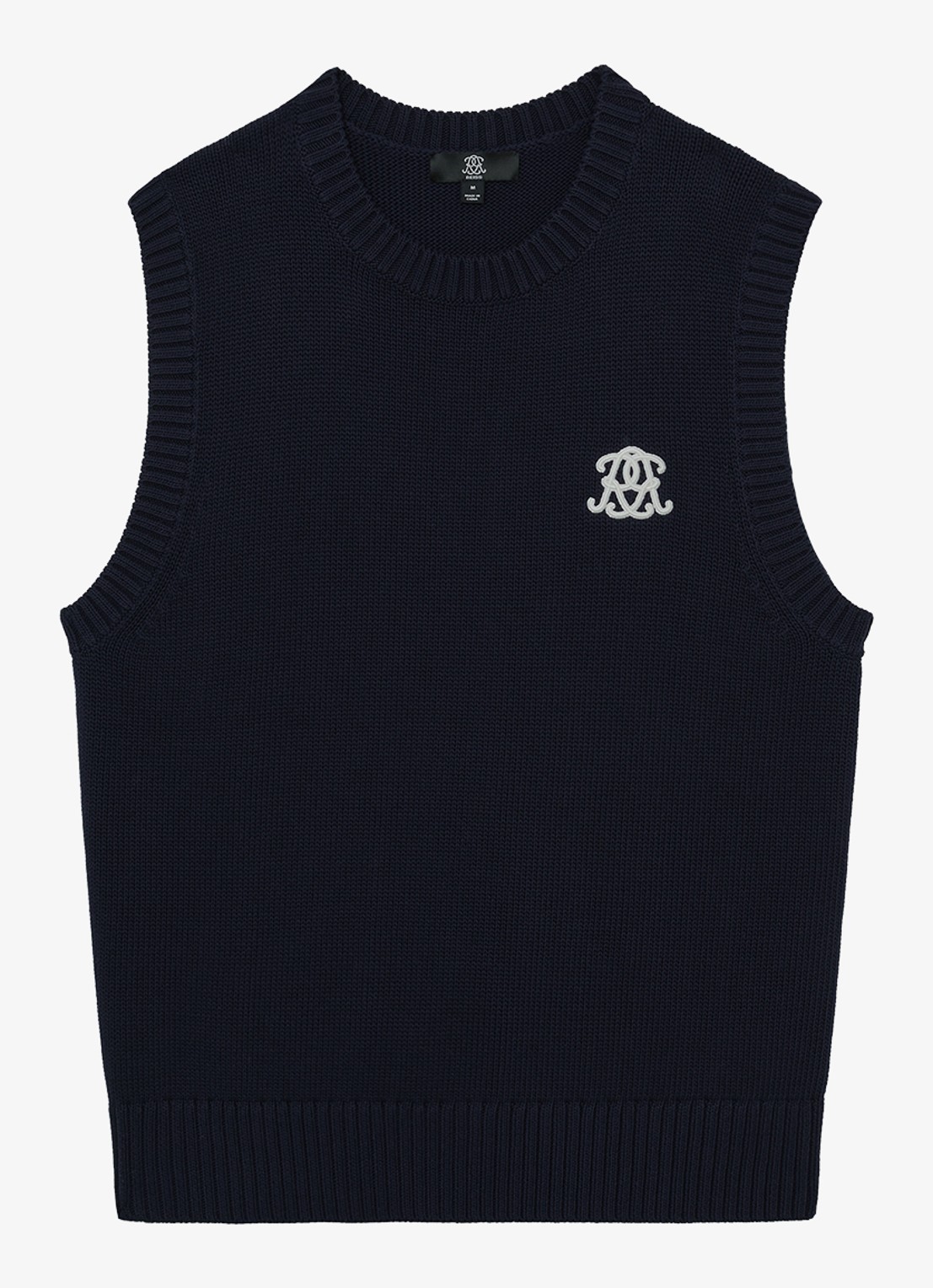 Reiss Coben grofgebreid vest met logo  - voorkant donkerblauw