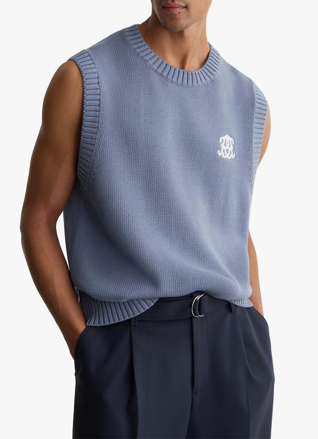Reiss Coben grofgebreid vest met logo  - detail 4 lichtblauw