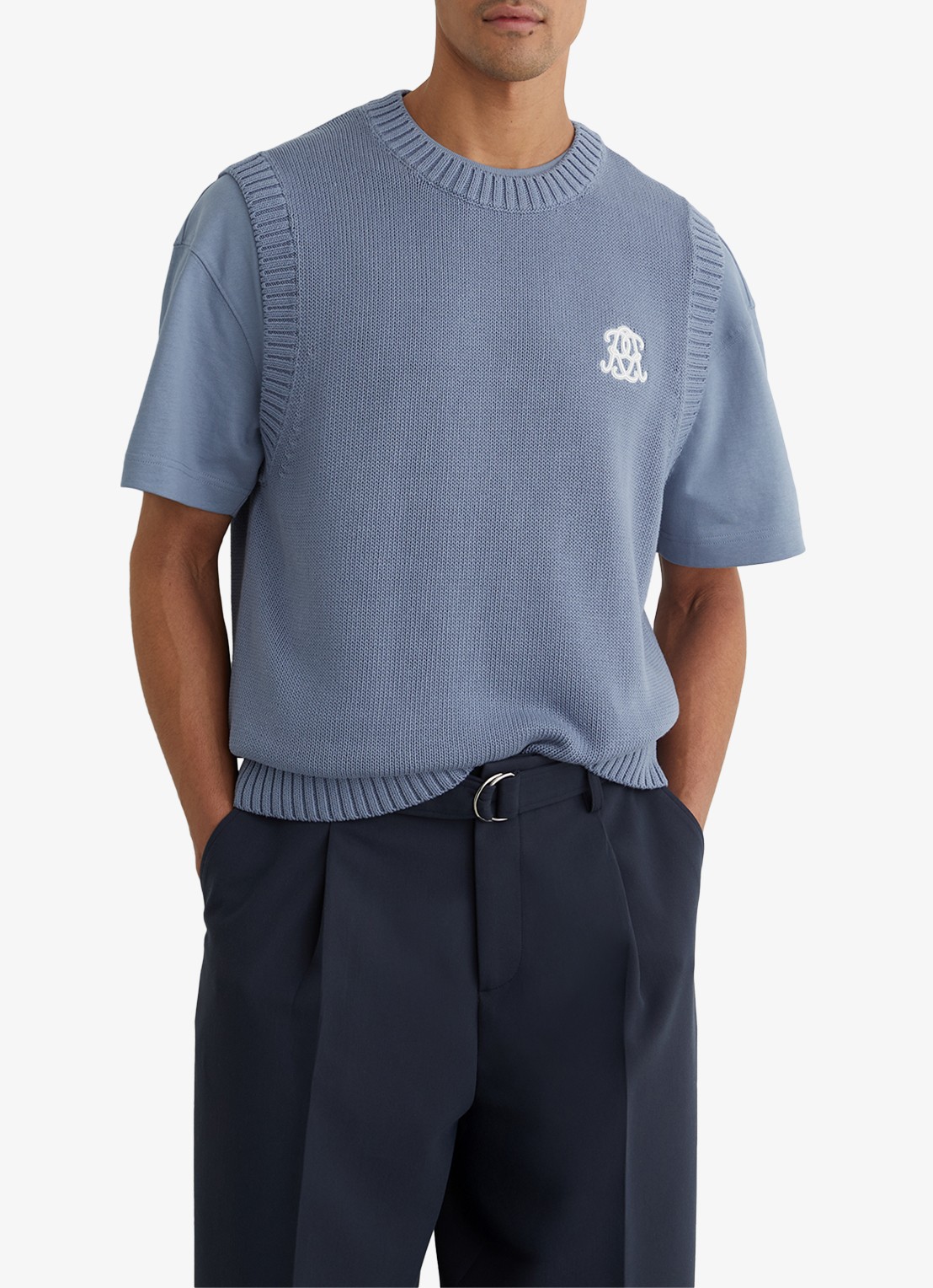 Reiss Coben grofgebreid vest met logo  - detail 5 lichtblauw
