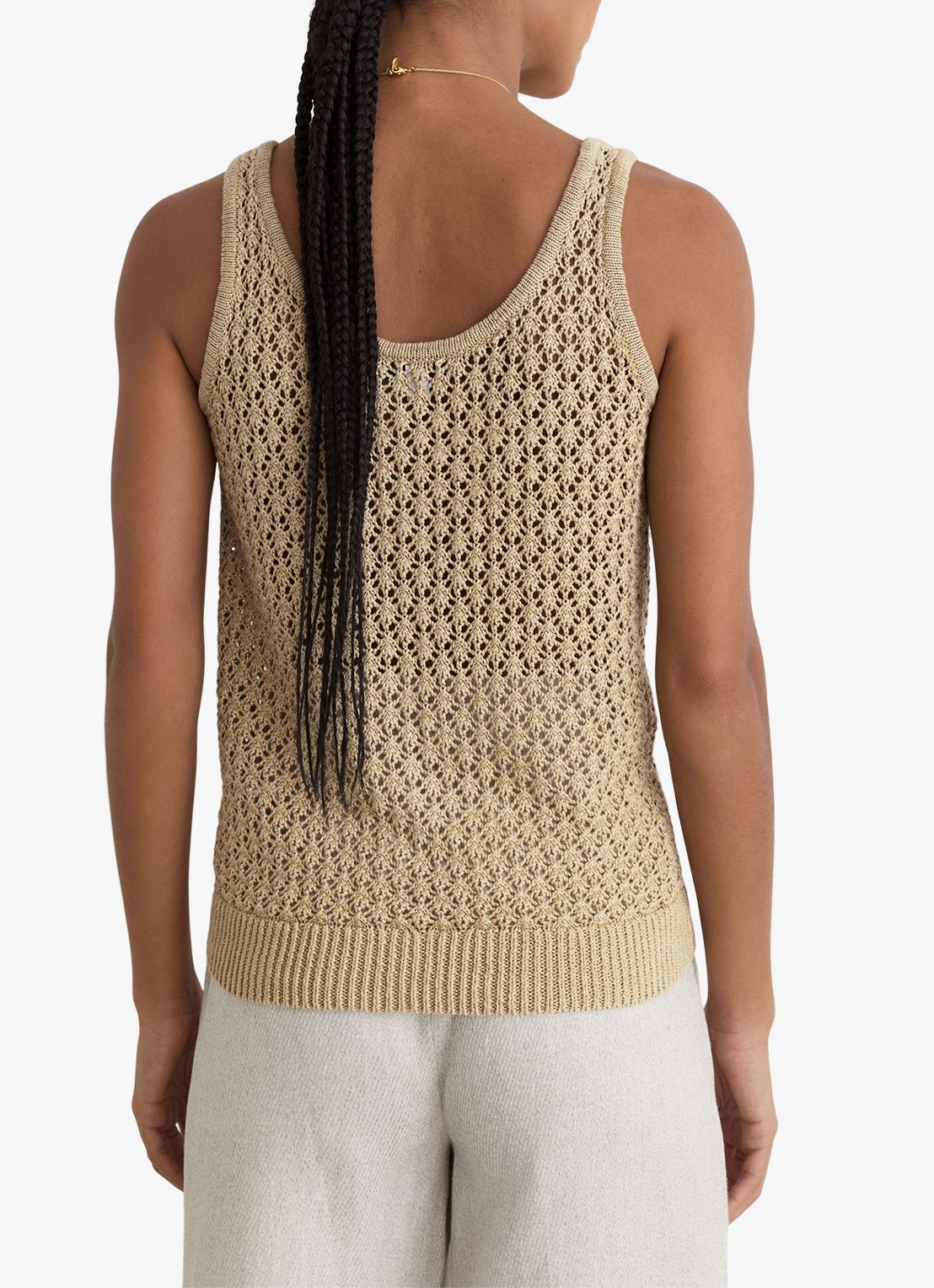 Reiss Colette grofgebreide top van linnen - achterkant 3 khaki