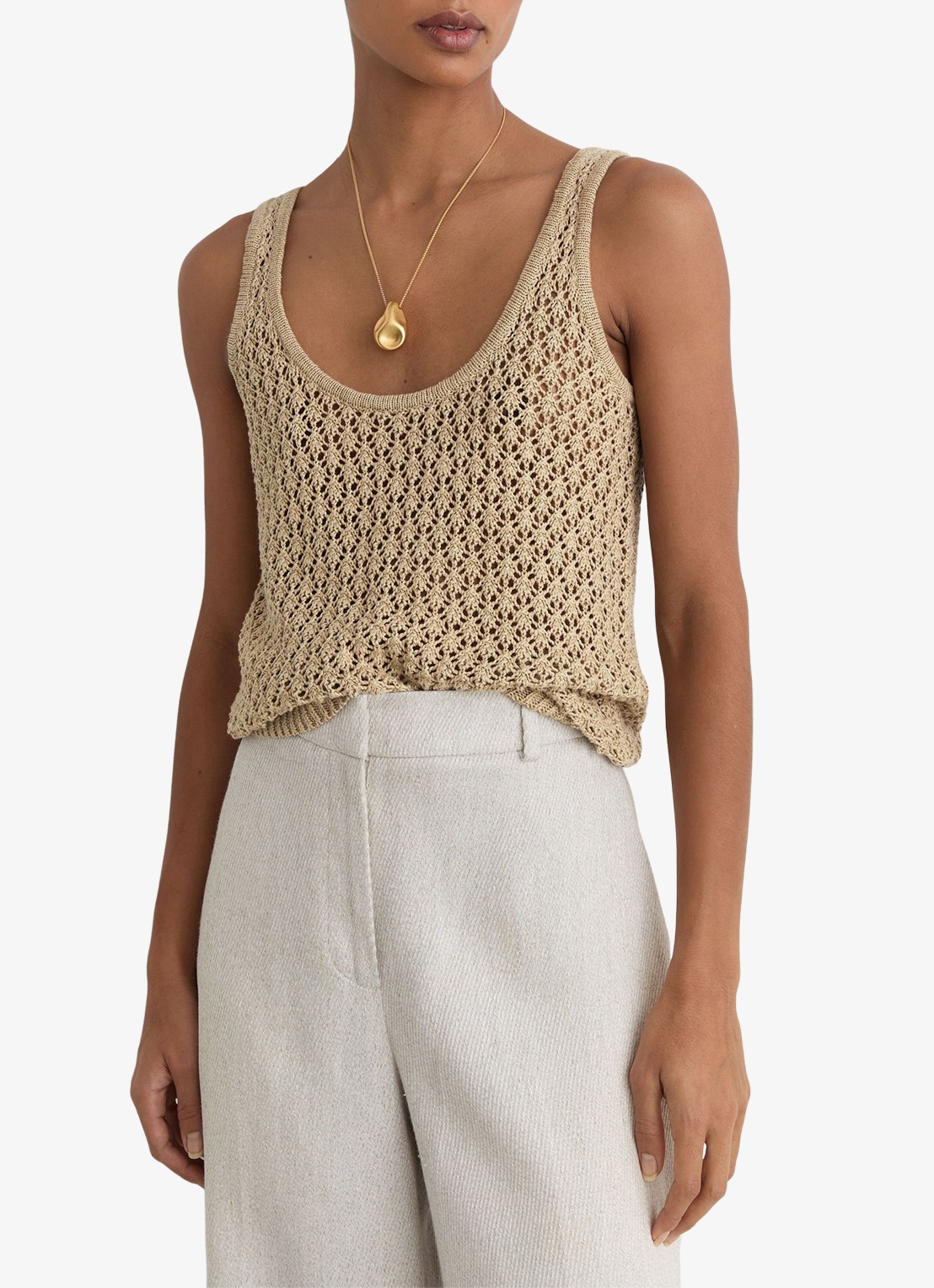 Reiss Colette grofgebreide top van linnen - detail 4 khaki