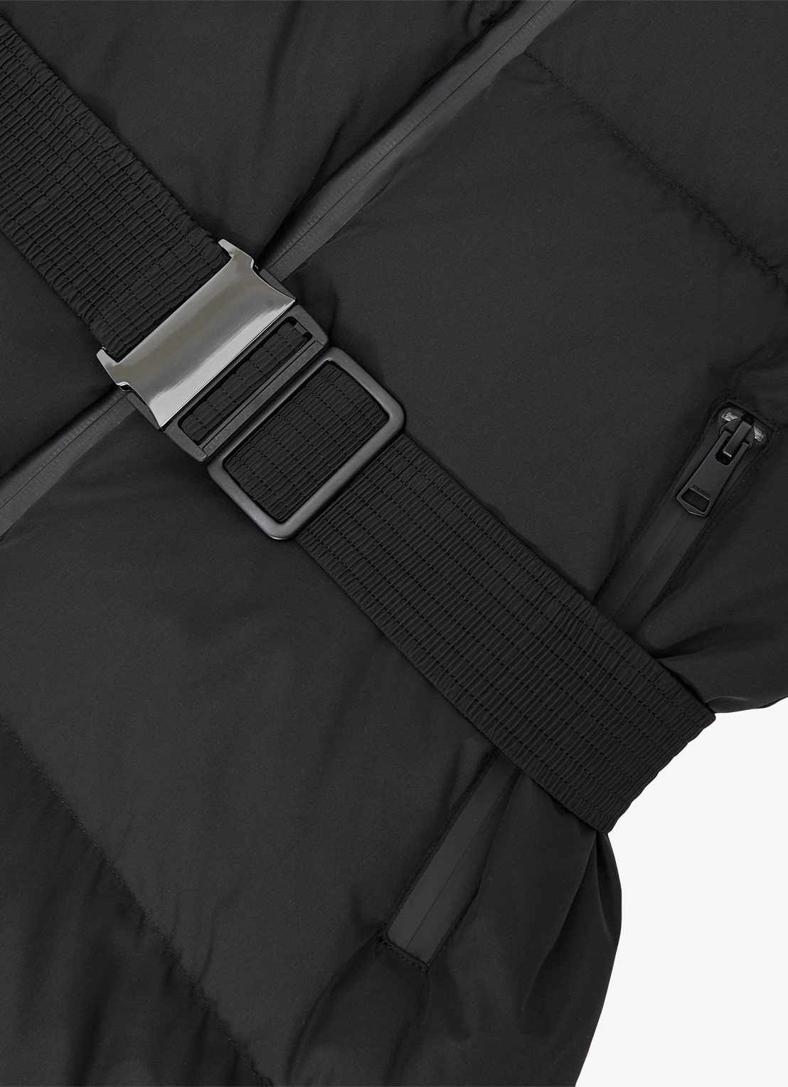 Reiss Colette longline puffer jas met ceintuur en capuchon - detail 4 black / zwart