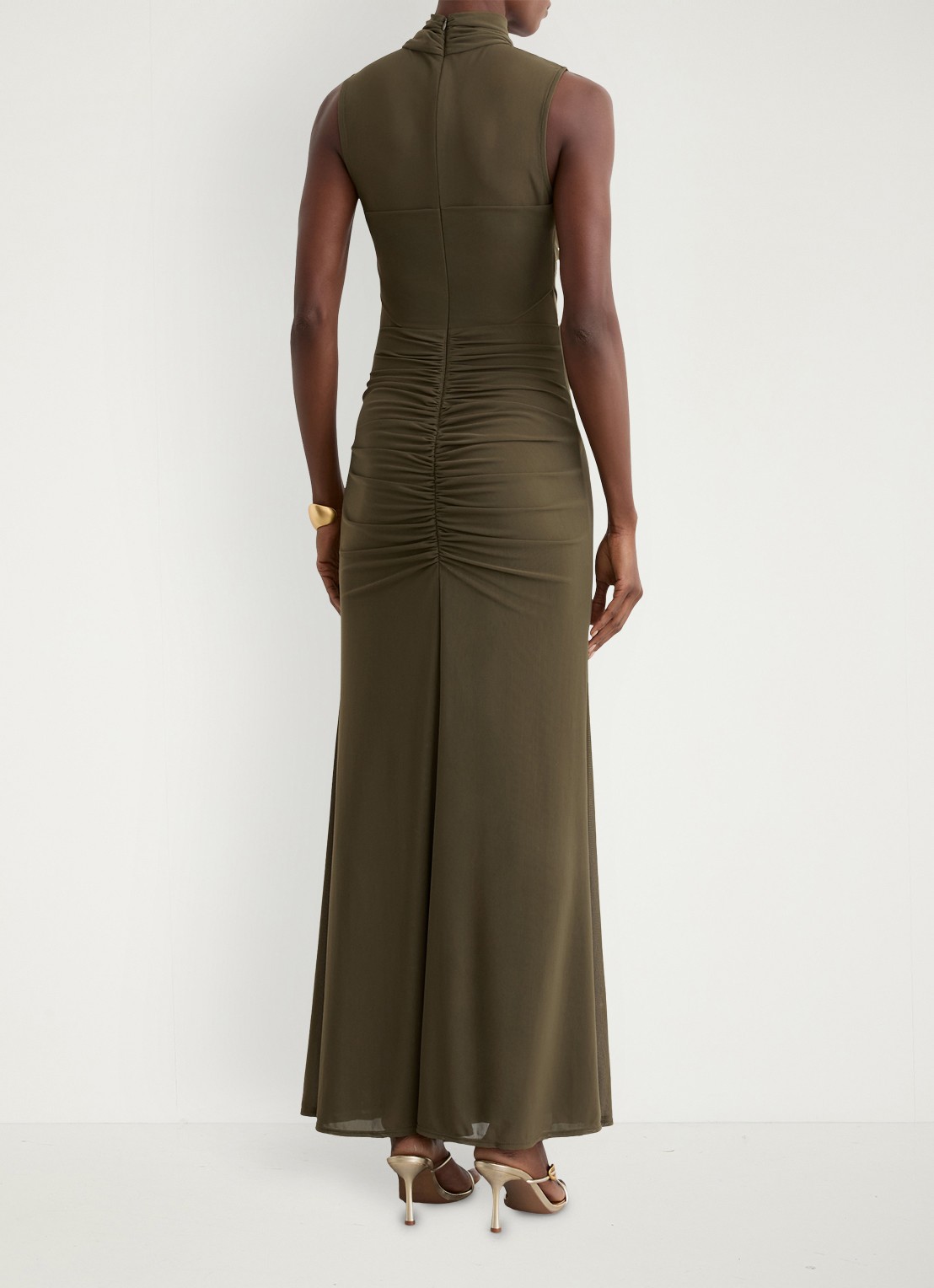 Reiss Colette maxi jurk met ruches - achterkant 6 khaki