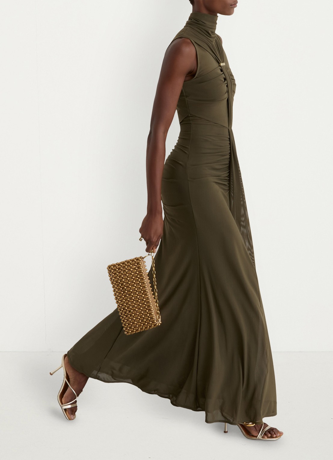 Reiss Colette maxi jurk met ruches - detail 2 khaki