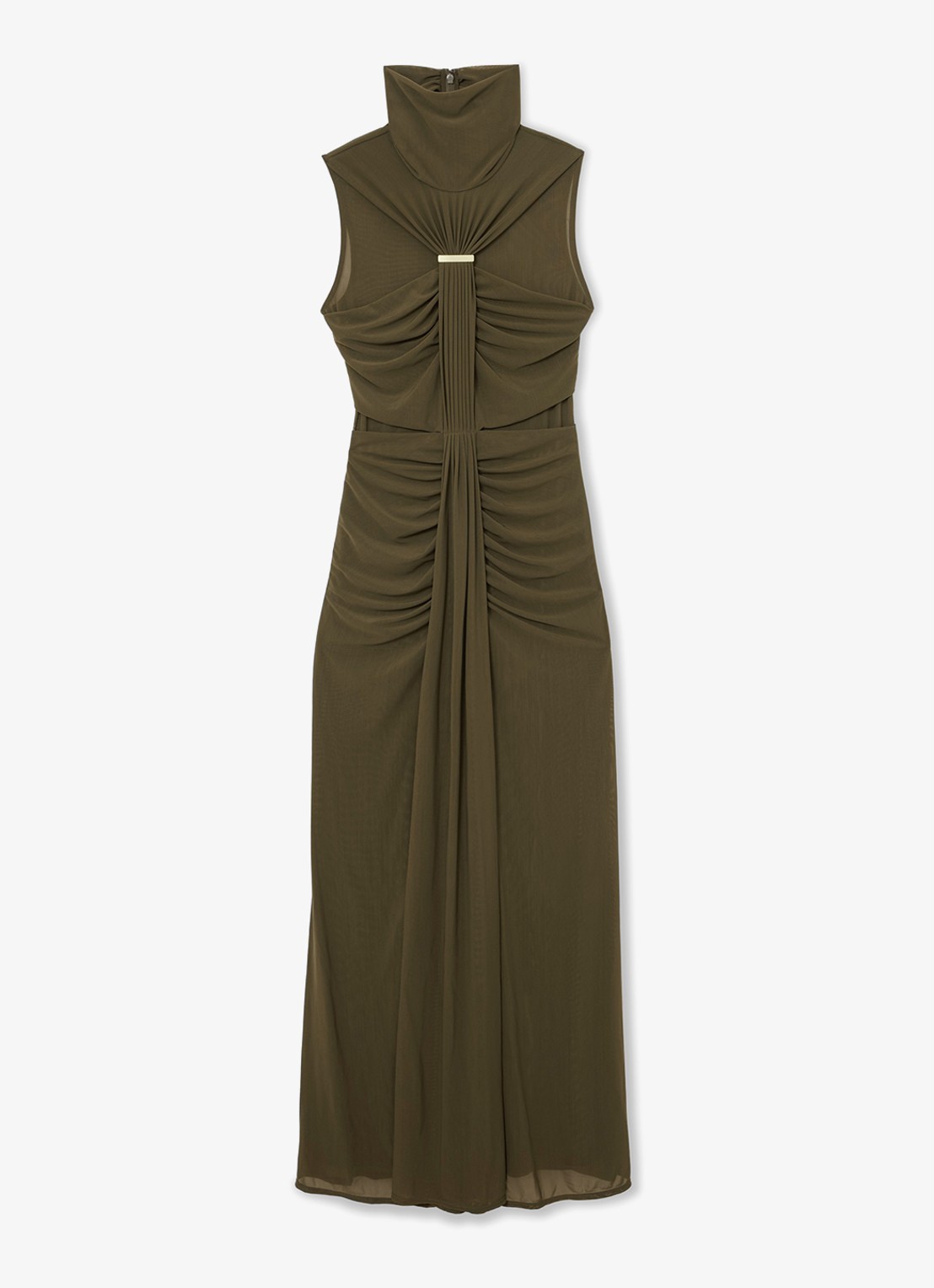 Reiss Colette maxi jurk met ruches - voorkant 5 khaki