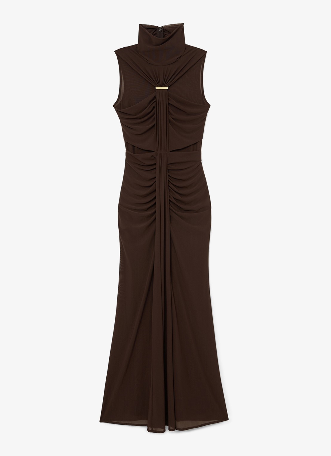Reiss Colette maxi jurk met ruches - voorkant 2 chocoladebruin