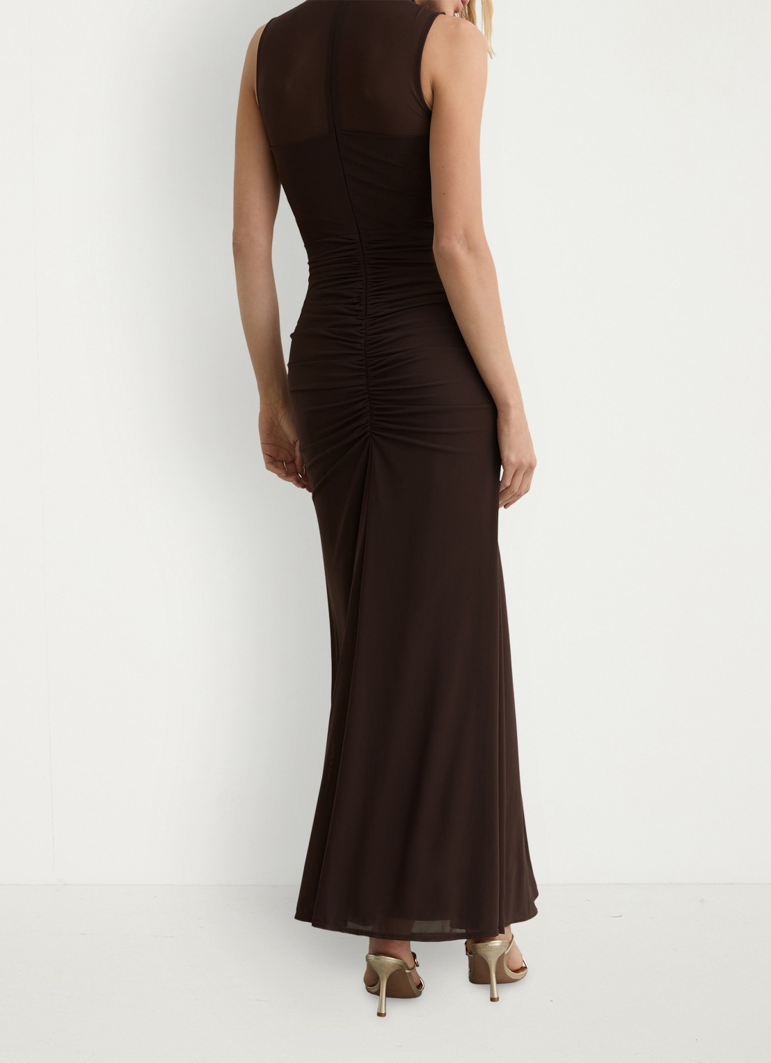 Reiss Colette maxi jurk met ruches - achterkant 9 chocoladebruin
