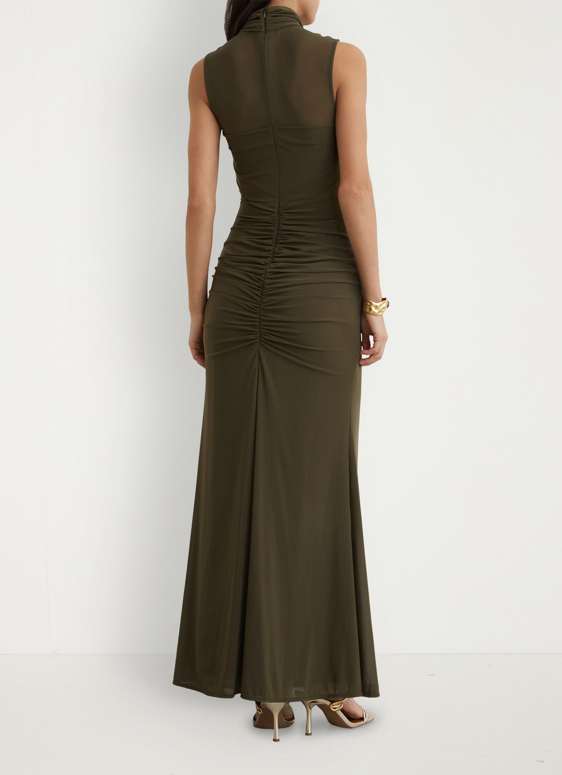 Reiss Colette maxi jurk met ruches - achterkant 10 chocoladebruin