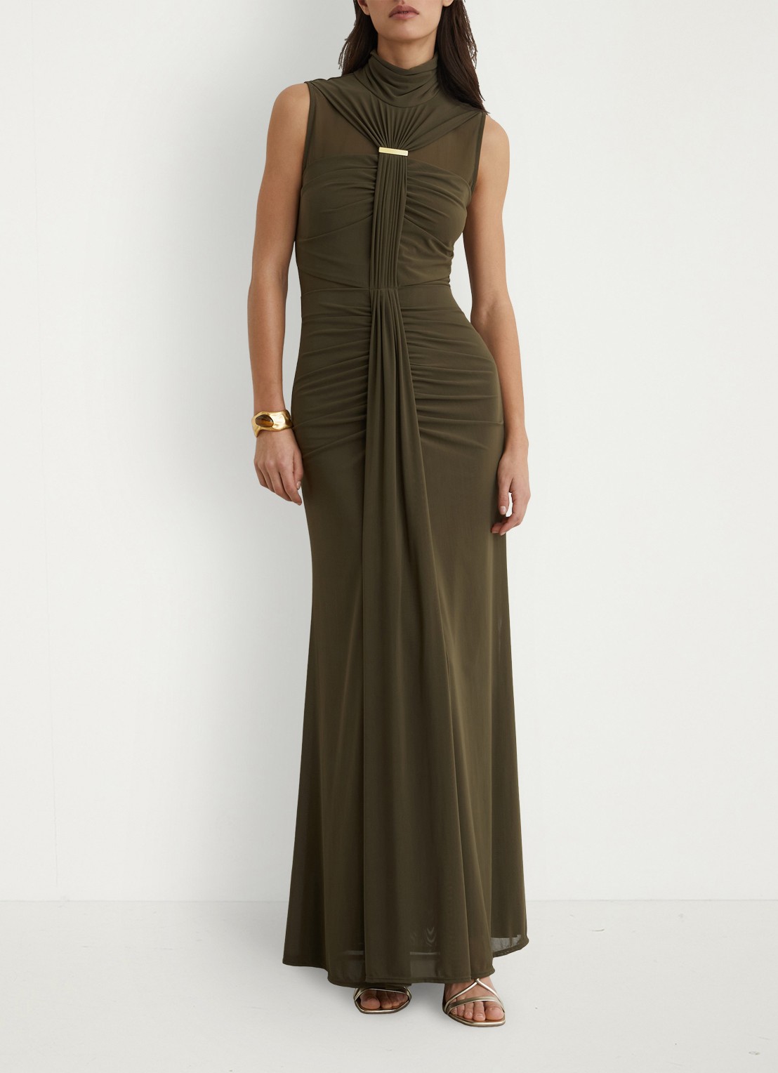 Reiss Colette maxi jurk met ruches - detail 5 chocoladebruin