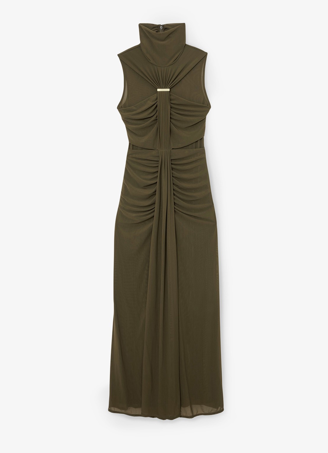 Reiss Colette maxi jurk met ruches - voorkant 8 chocoladebruin