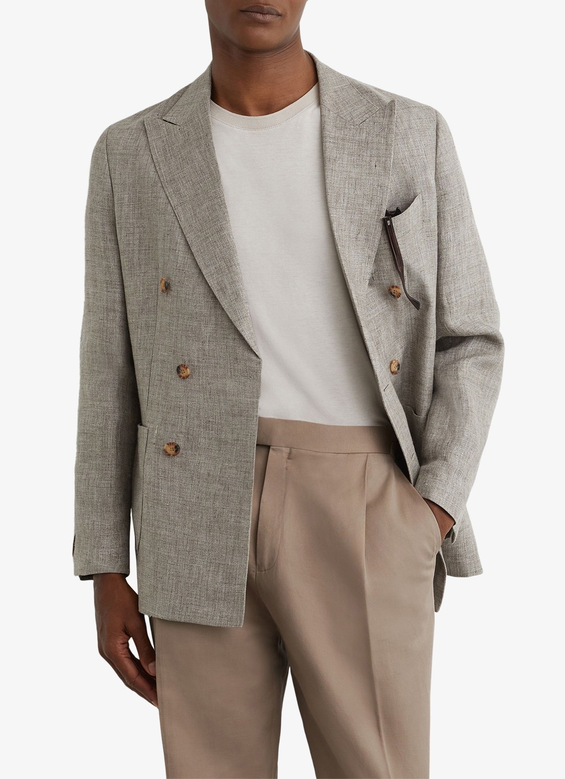 Reiss Com tapered fit pantalon in linnenblend - detail 2 beige