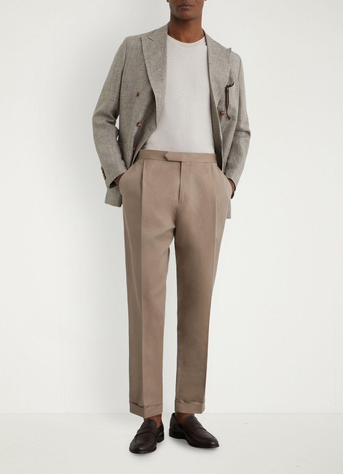 Reiss Com tapered fit pantalon in linnenblend - voorkant 6 beige