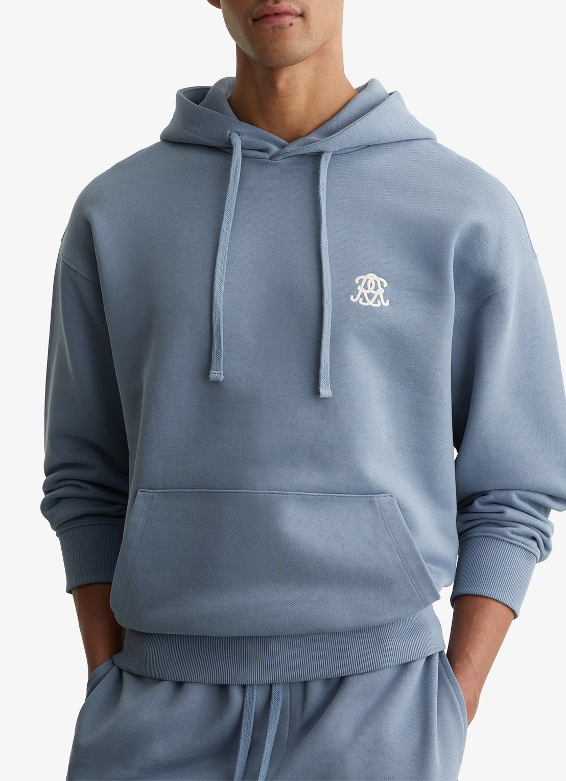 Reiss Conlin hoodie met borduring - detail 3 lichtblauw