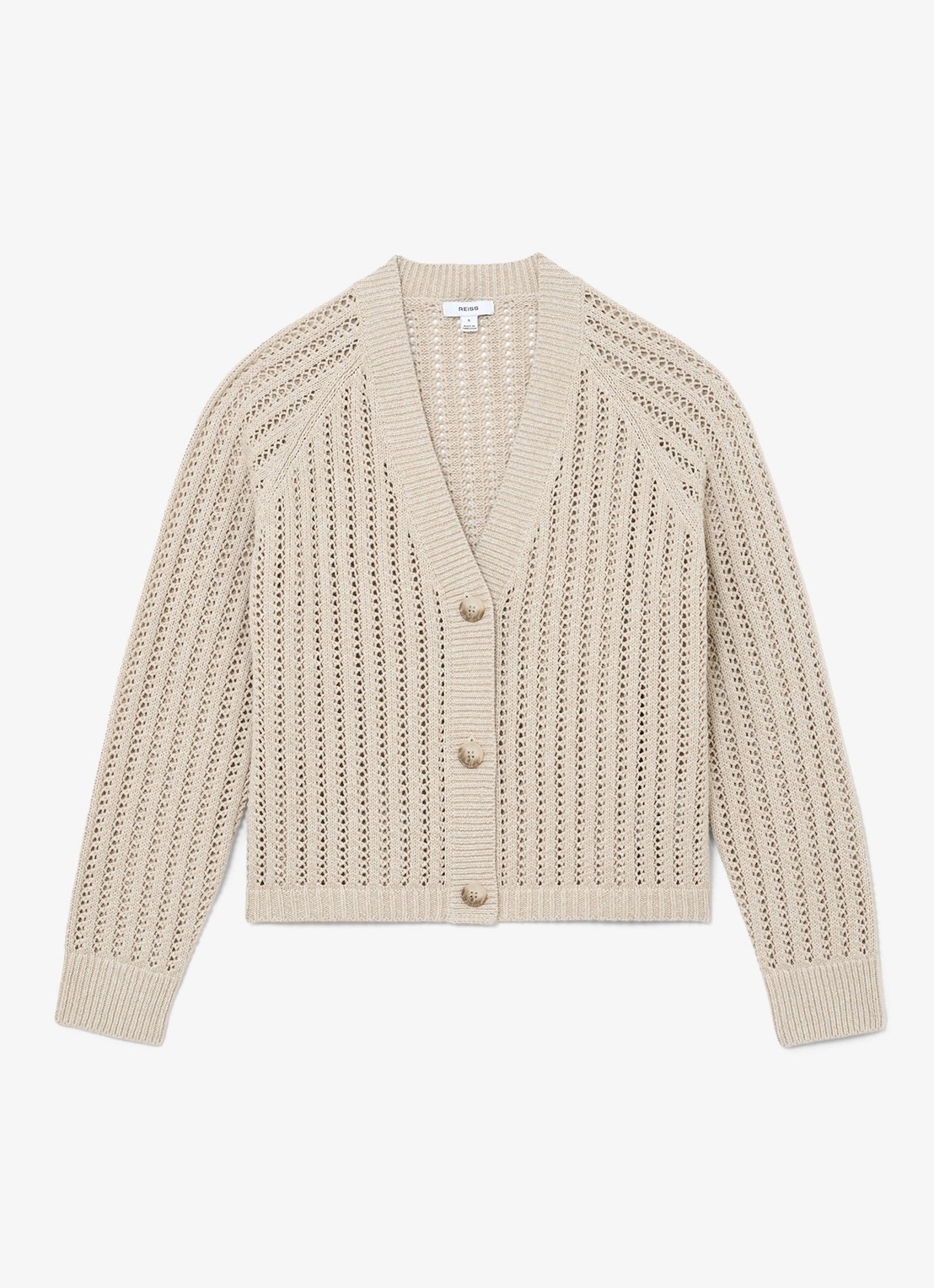 Reiss Constance opengebreid vest in linnenblend - voorkant neutral / beige