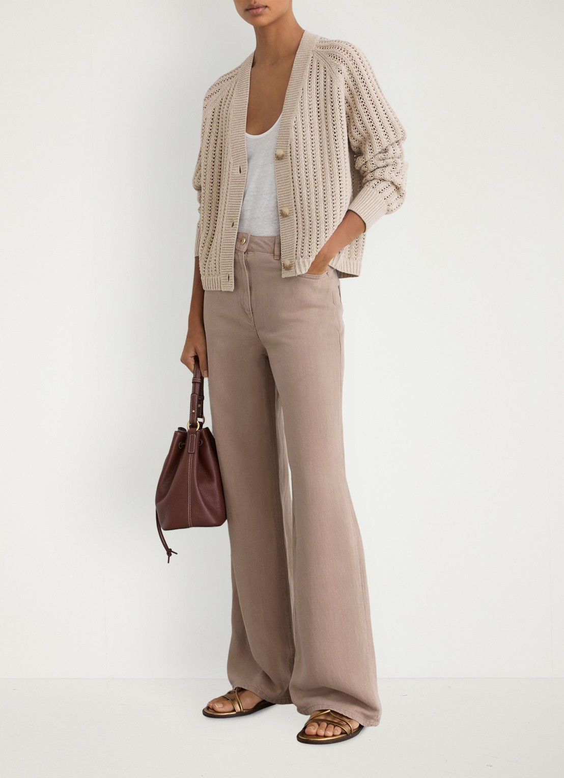 Reiss Constance opengebreid vest in linnenblend - voorkant 2 neutral / beige