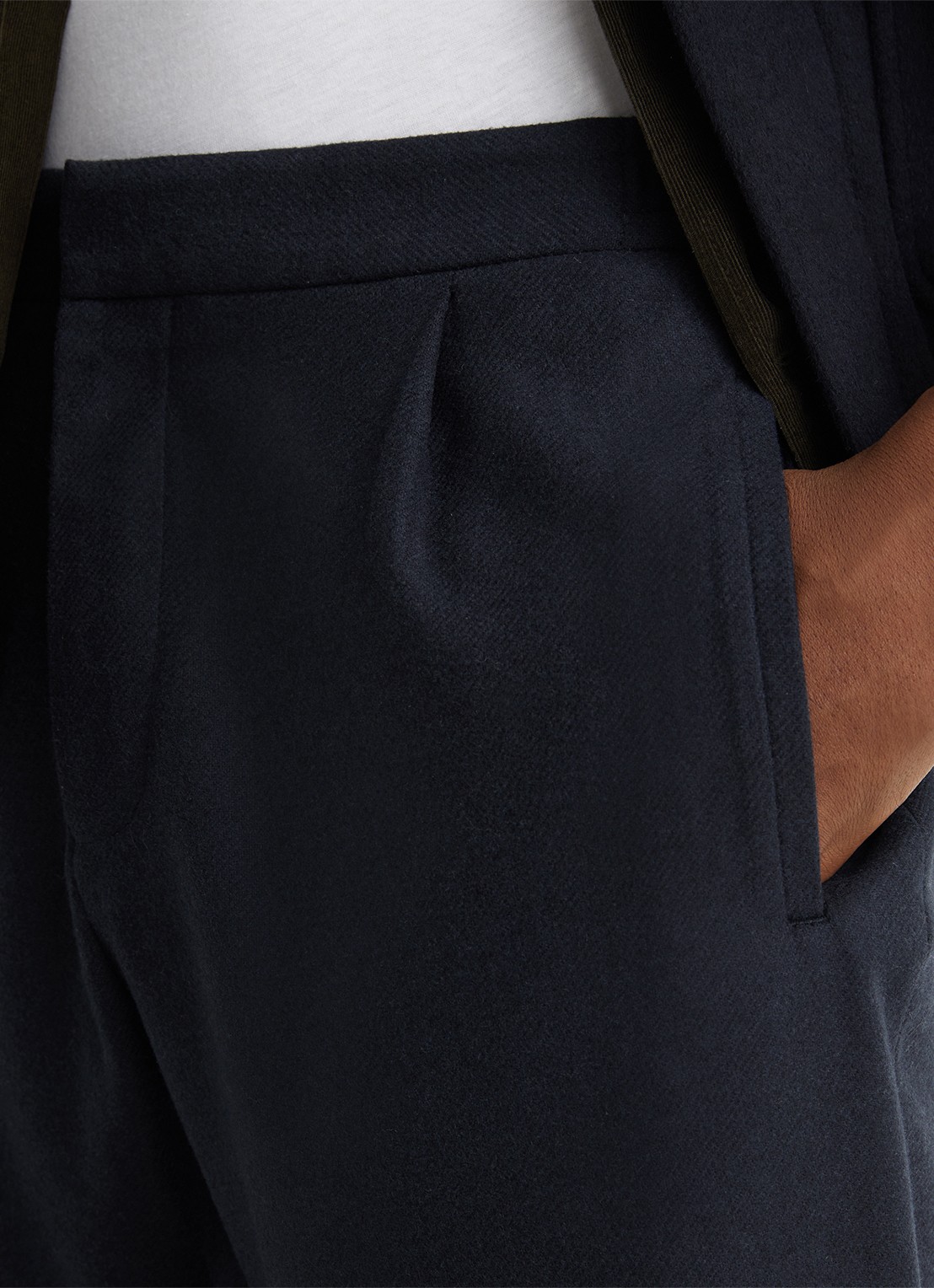 Reiss Cooper pantalon in wolblend met paspelzakken  - detail 3 donkerblauw